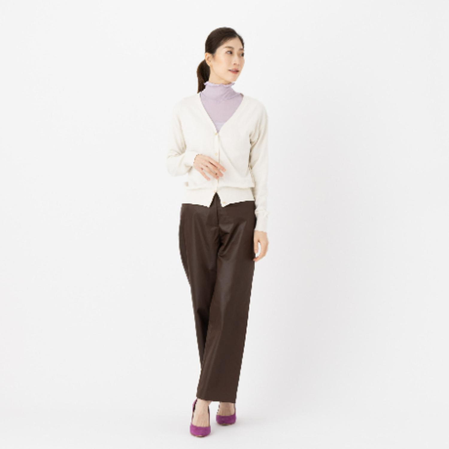 マリランテ 強撚糸綿１００％ ハイネック＆丸首七分袖 薄くてさらさらインナー 同色２枚セット