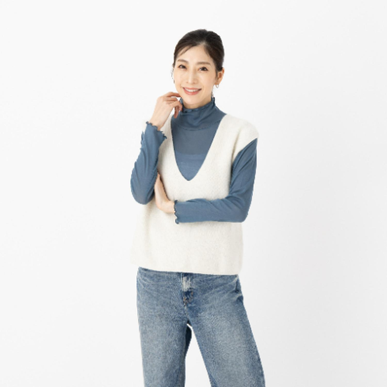 マリランテ 強撚糸綿１００％ ハイネック＆丸首七分袖 薄くてさらさらインナー 同色２枚セット