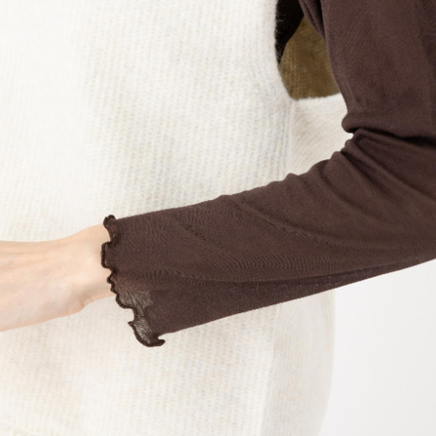 マリランテ 強撚糸綿１００％ ハイネック＆丸首七分袖 薄くてさらさらインナー 同色２枚セット