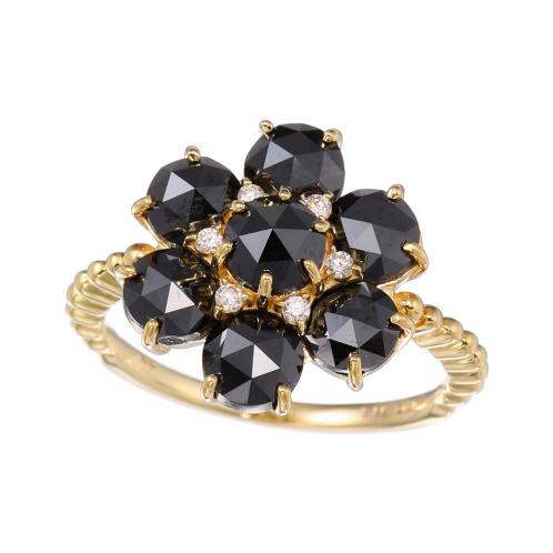 エクラプリュス　１８Ｋ　３カラットＵＰ　ブラックダイヤモンド＆　ダイヤモンド　フラワーモティーフリング