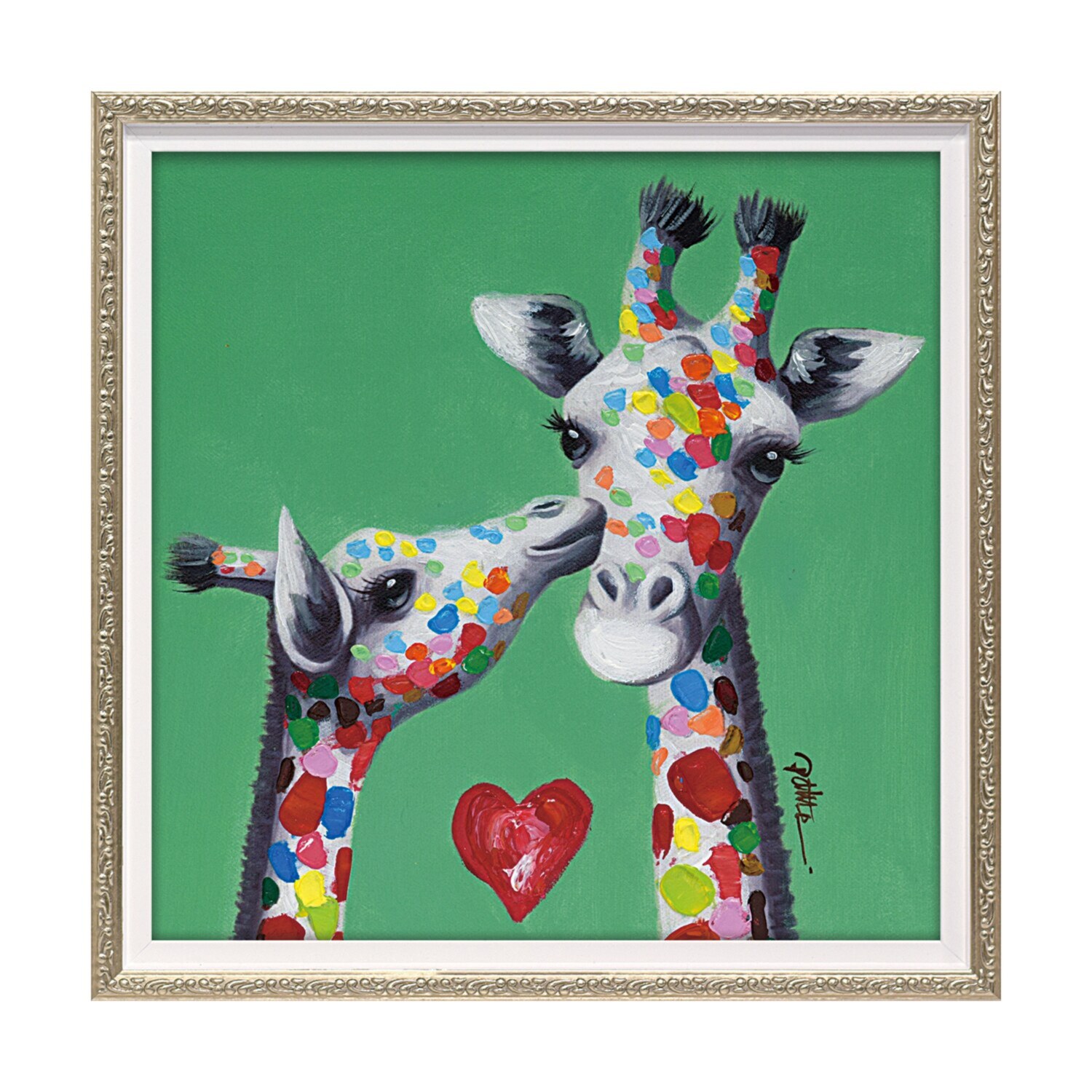 オイルペイントアート キスジラフ ＜約３３×３３ｃｍ＞