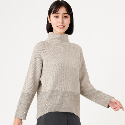 アリュメット　シャイニーバイカラー　ニットプルオーバー