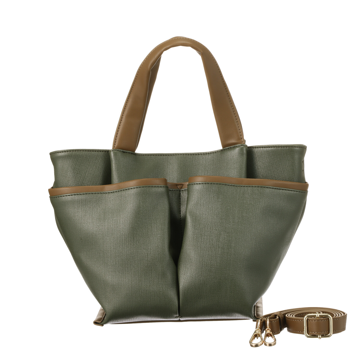 ベルモサ 合成皮革 前ポケットアクセント 軽量 ２ウェイトートバッグ