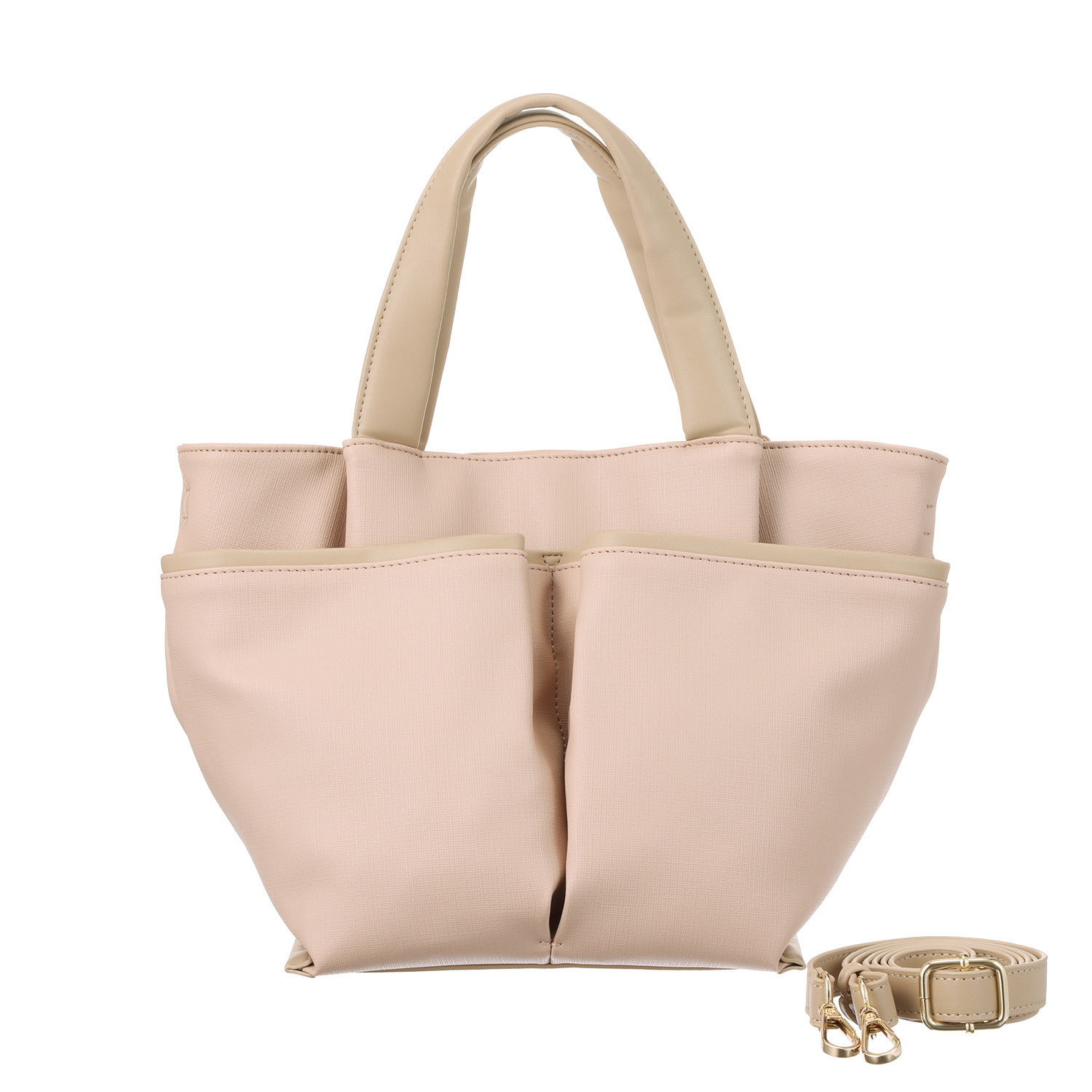 ベルモサ 合成皮革 前ポケットアクセント 軽量 ２ウェイトートバッグ