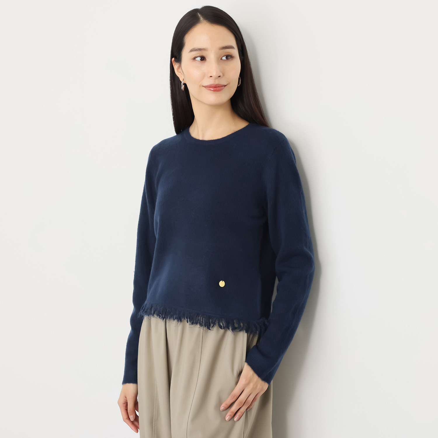 センスローブ 裾フリンジ ニットプルオーバー