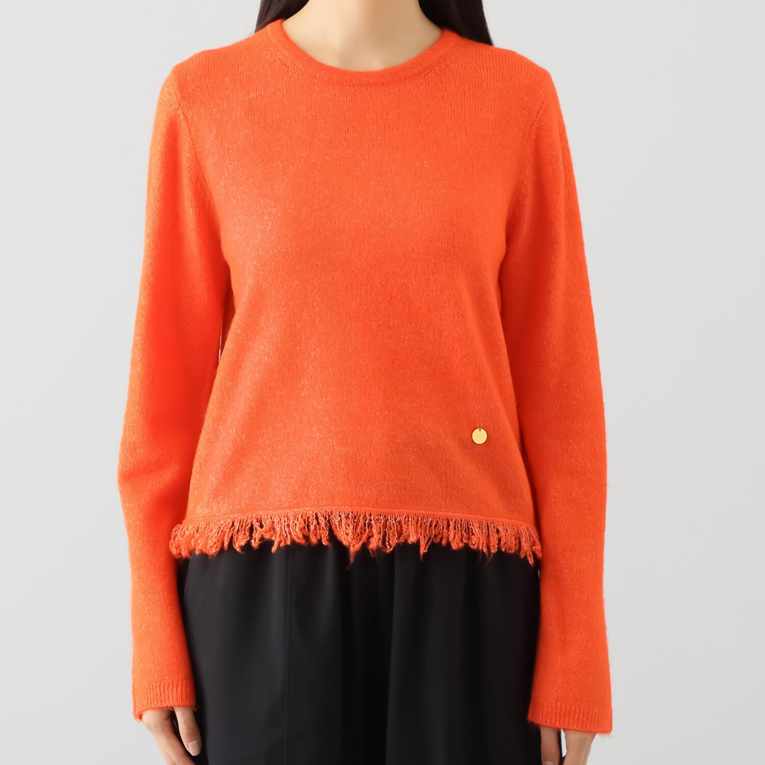 センスローブ 裾フリンジ ニットプルオーバー