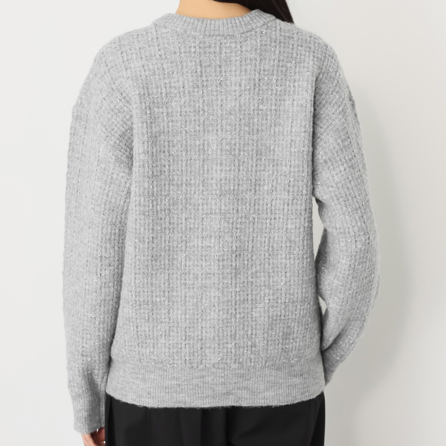 センスローブ ボタンアクセント ツイードライク ニットカーディガン