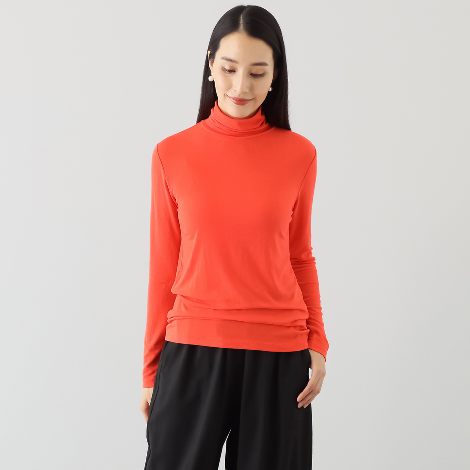 センスローブ ソフト天竺 ハイネック カットソープルオーバー