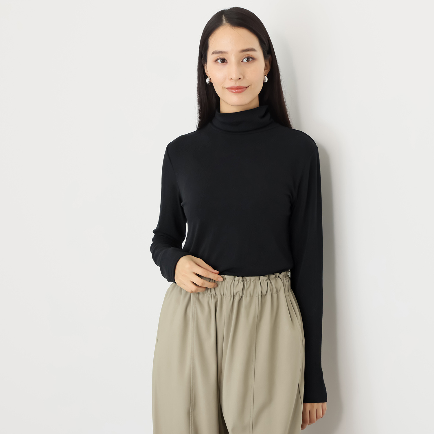 センスローブ ソフト天竺 ハイネック カットソープルオーバー