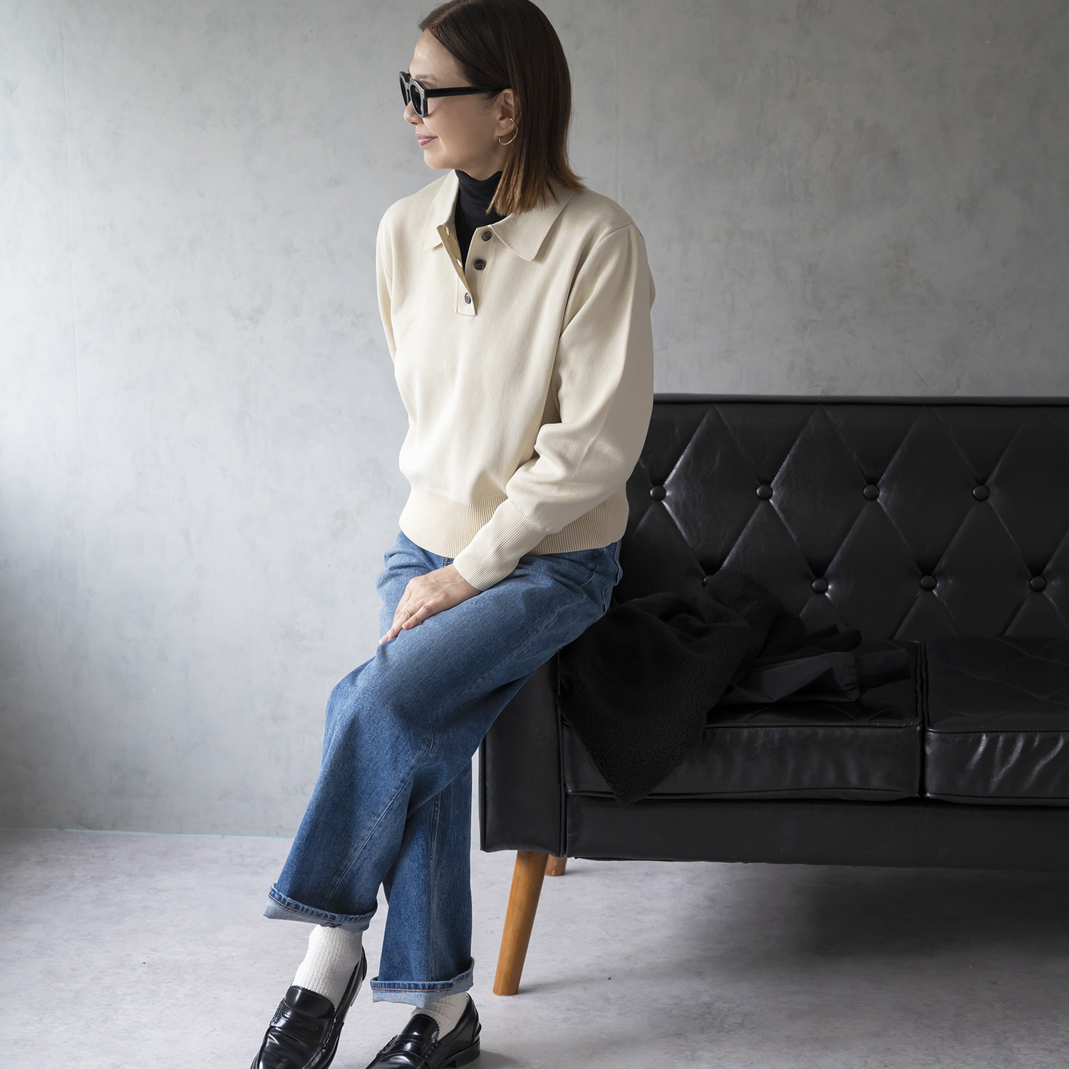 イロプライム ふんわりシルエットの 華やかニットポロシャツ