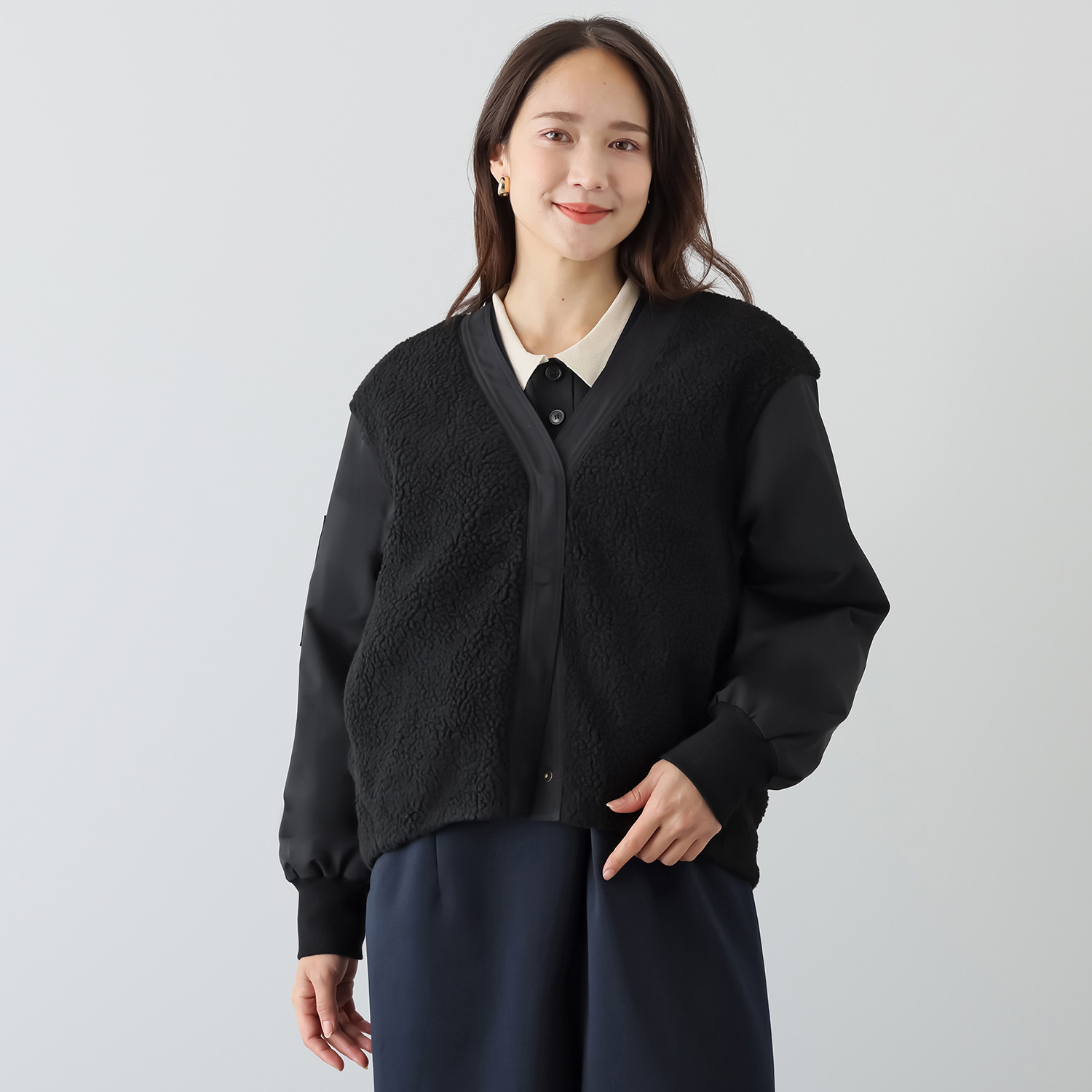 イロプライム 羽織り感覚の あったかボアブルゾン