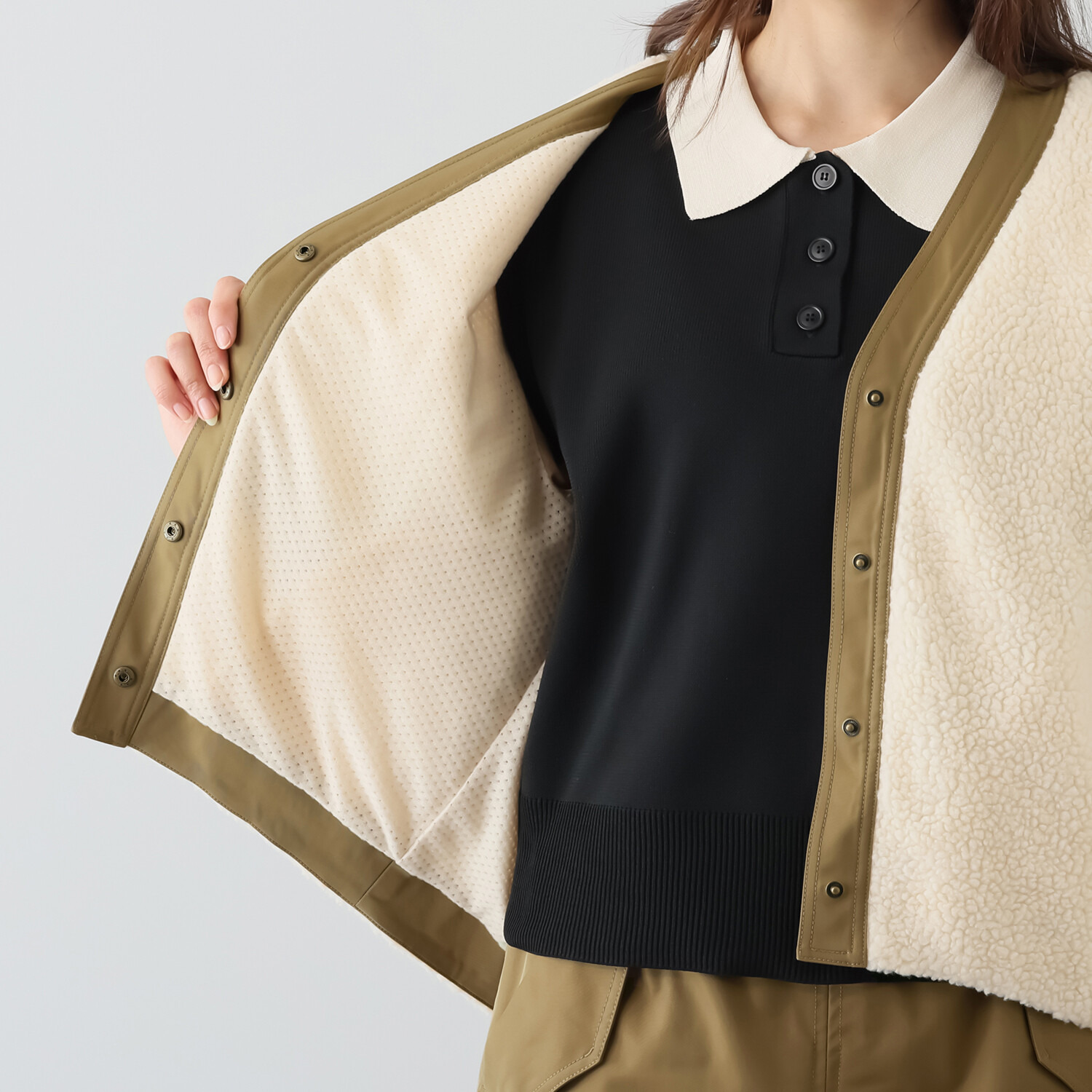 イロプライム 羽織り感覚の あったかボアブルゾン