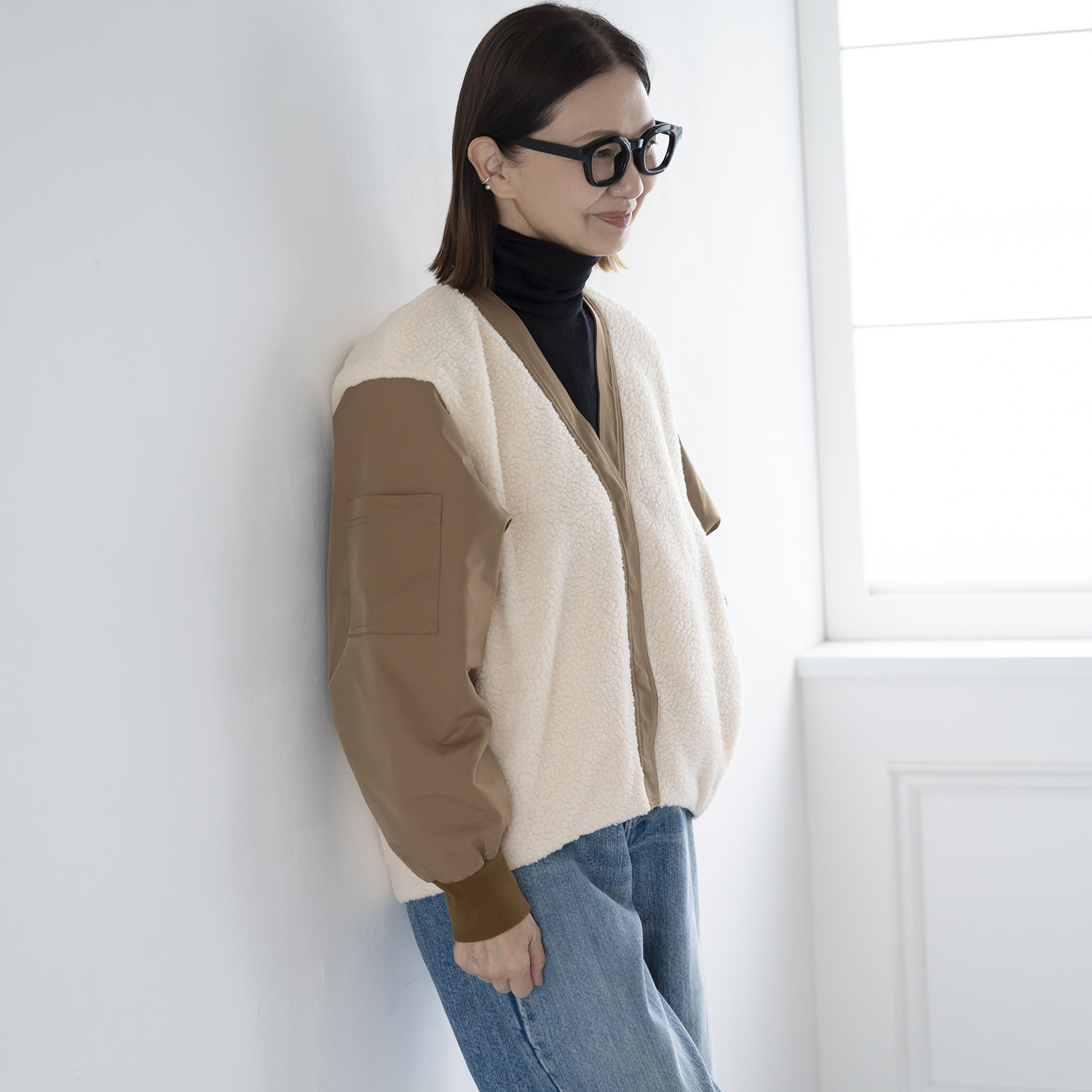 イロプライム 羽織り感覚の あったかボアブルゾン