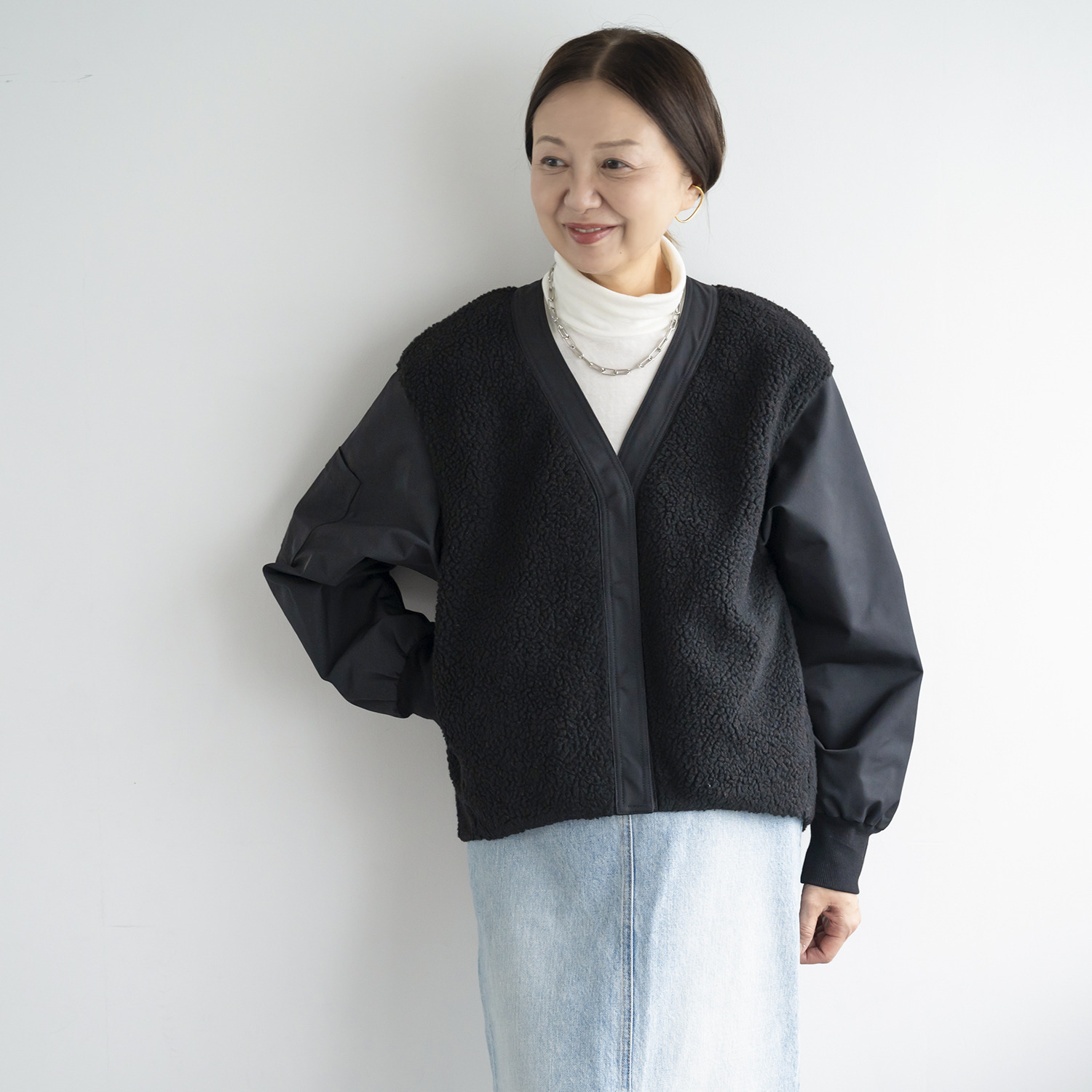 イロプライム 羽織り感覚の あったかボアブルゾン