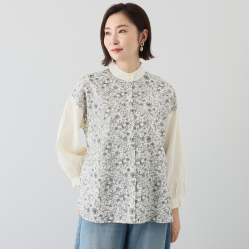 テミテ モード&ナチュラルな フラワー刺しゅう シャツチュニック テミテ モード&ナチュラルな フラワー刺しゅう シャツチュニック