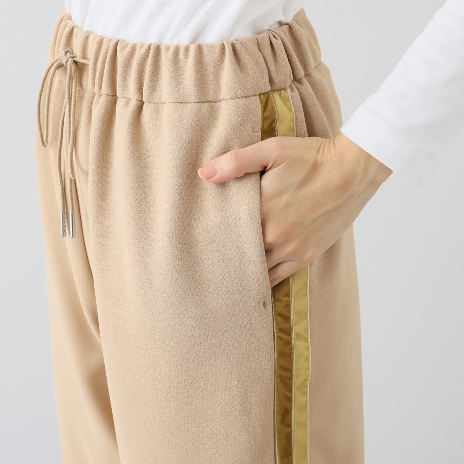 アンドスピカ 裏起毛裏地付 ジョーゼットジャージー ストレートパンツ