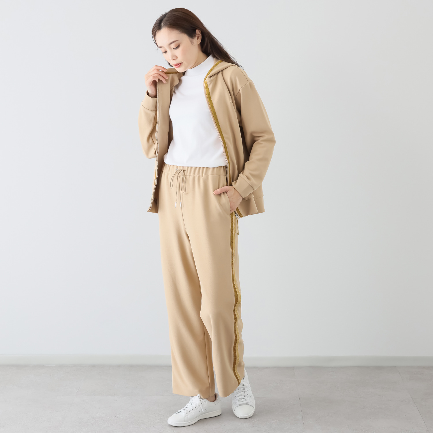 アンドスピカ 裏起毛裏地付 ジョーゼットジャージー ストレートパンツ