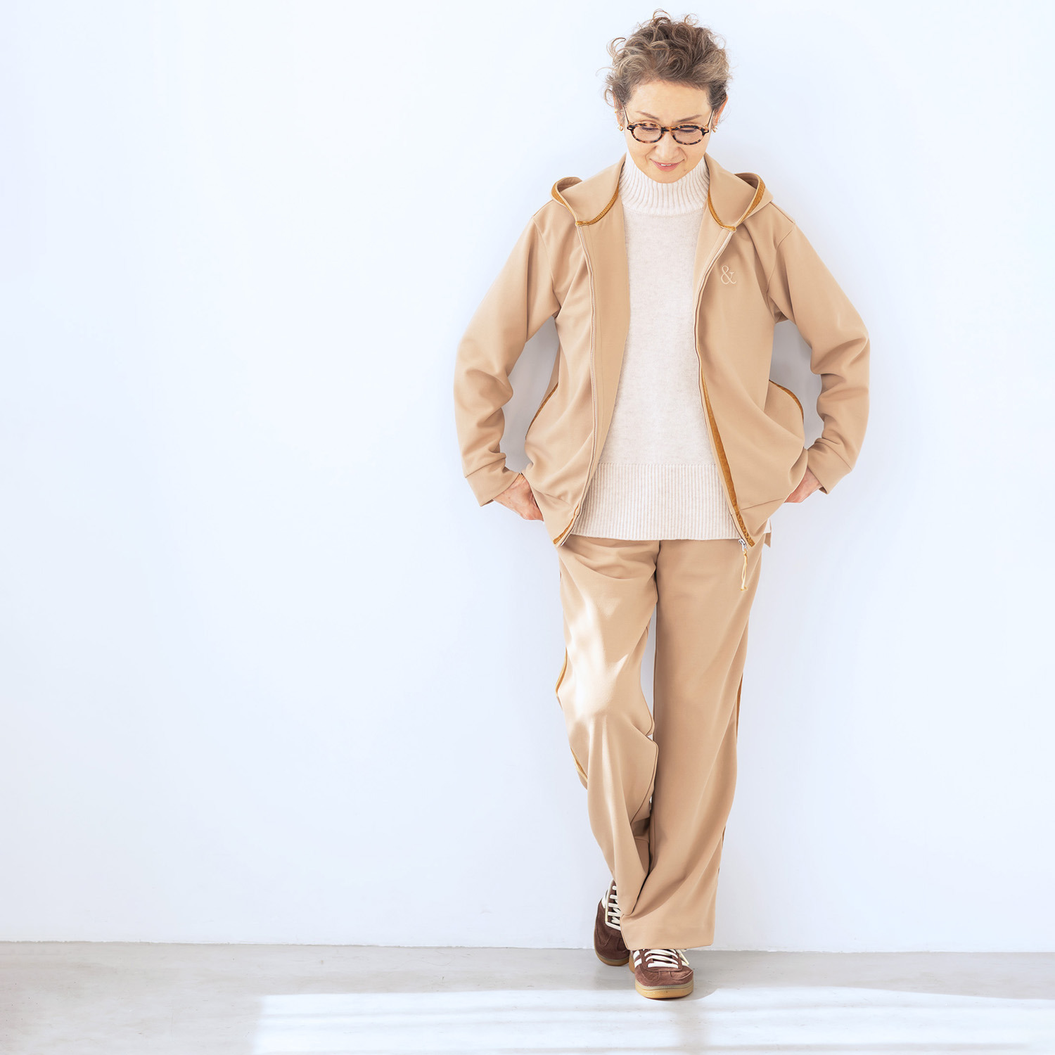 アンドスピカ 裏起毛裏地付 ジョーゼットジャージー ストレートパンツ