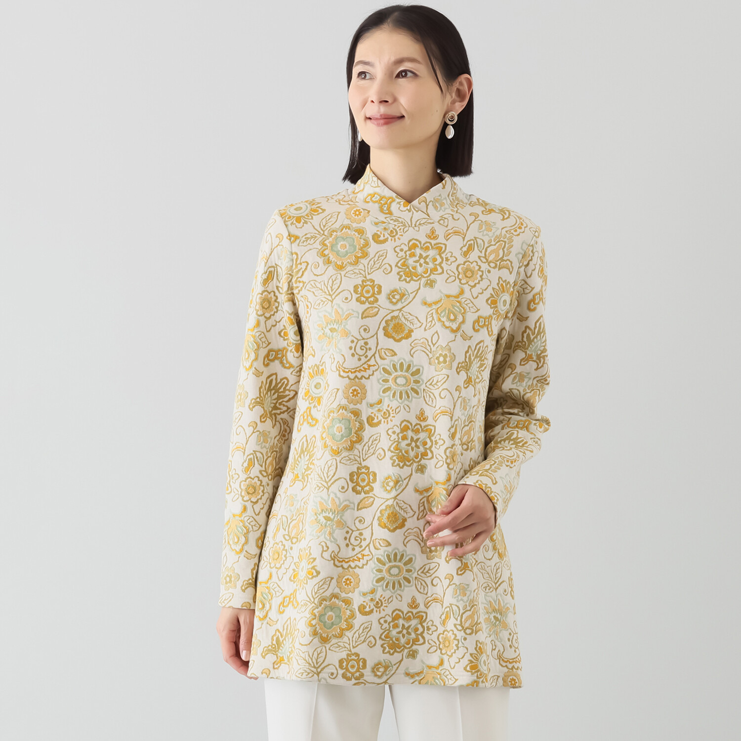 プレンディソール 花柄ふくれジャガード チュニック