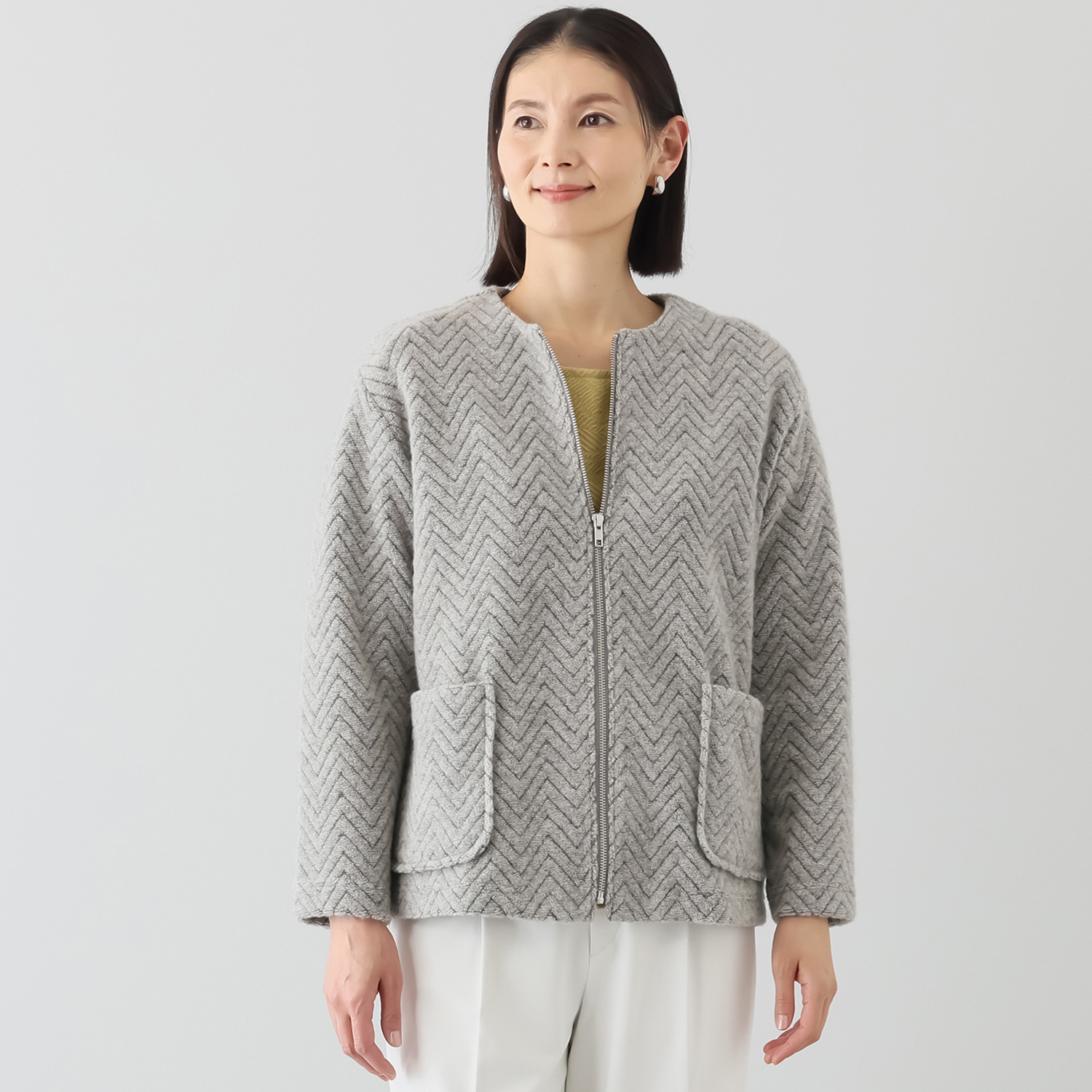 プレンディソール ヘリンボーン柄 パイルジャガード ジャケット