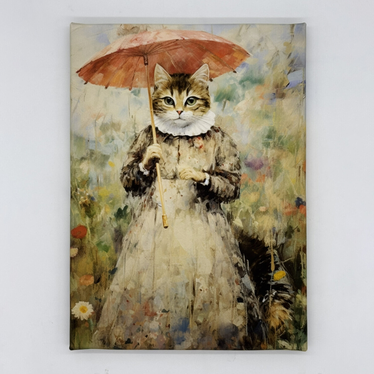インテリアアート “日傘をさす猫” ＜約３３×２４ｃｍ＞