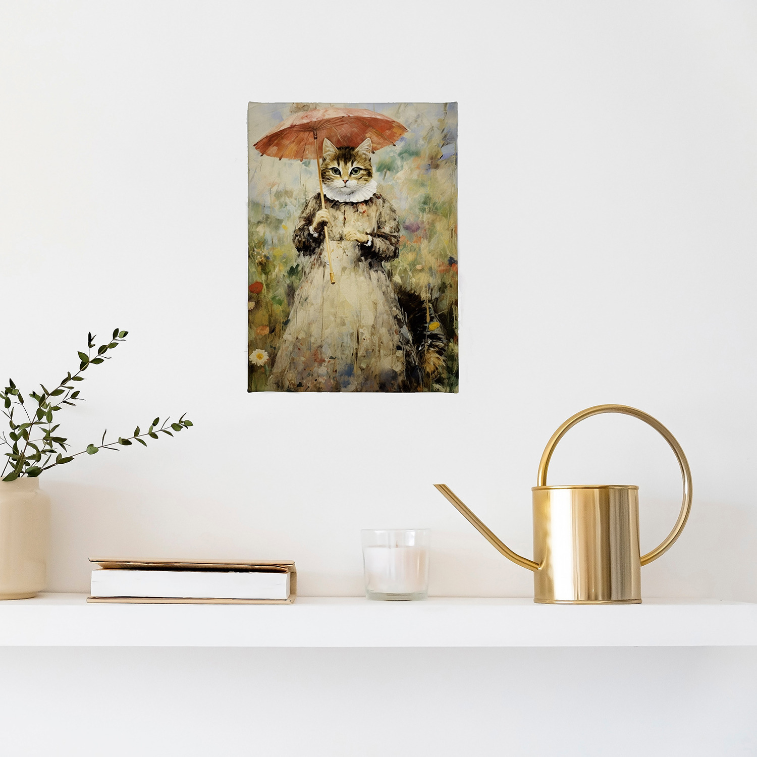 インテリアアート “日傘をさす猫” ＜約３３×２４ｃｍ＞