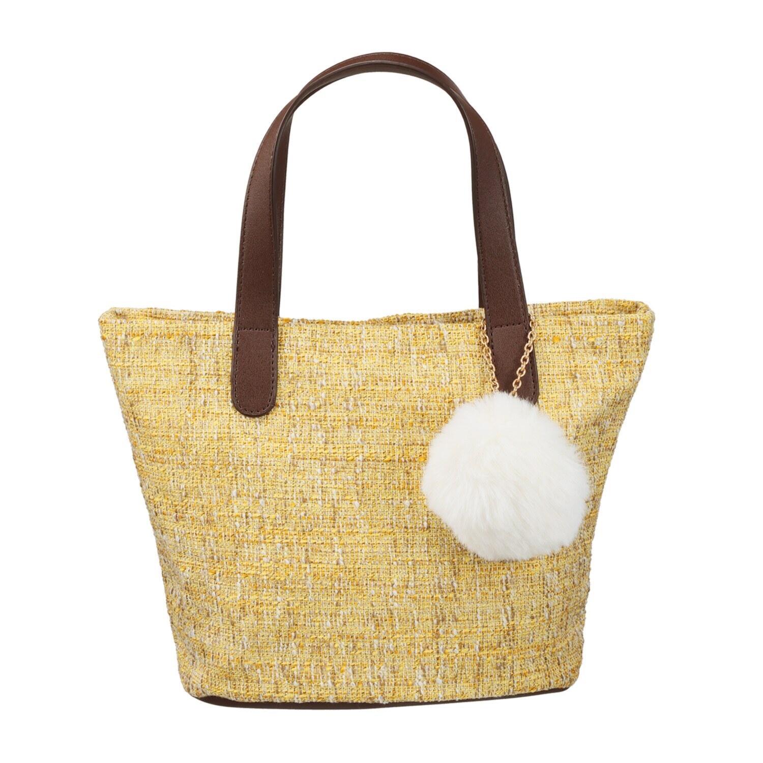 ラルジュ ファーチャーム付 ツイード柄トートバッグ