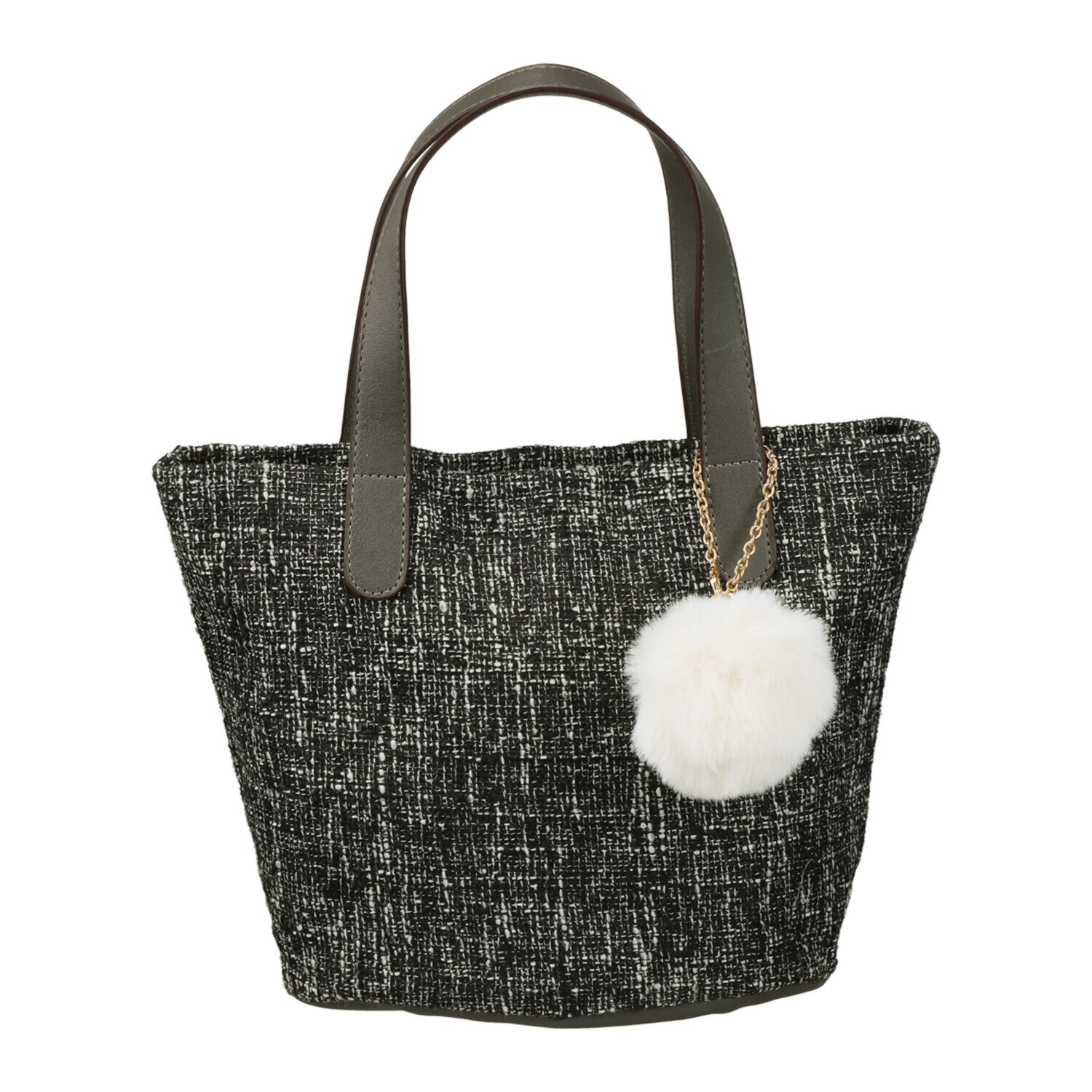 ラルジュ ファーチャーム付 ツイード柄トートバッグ