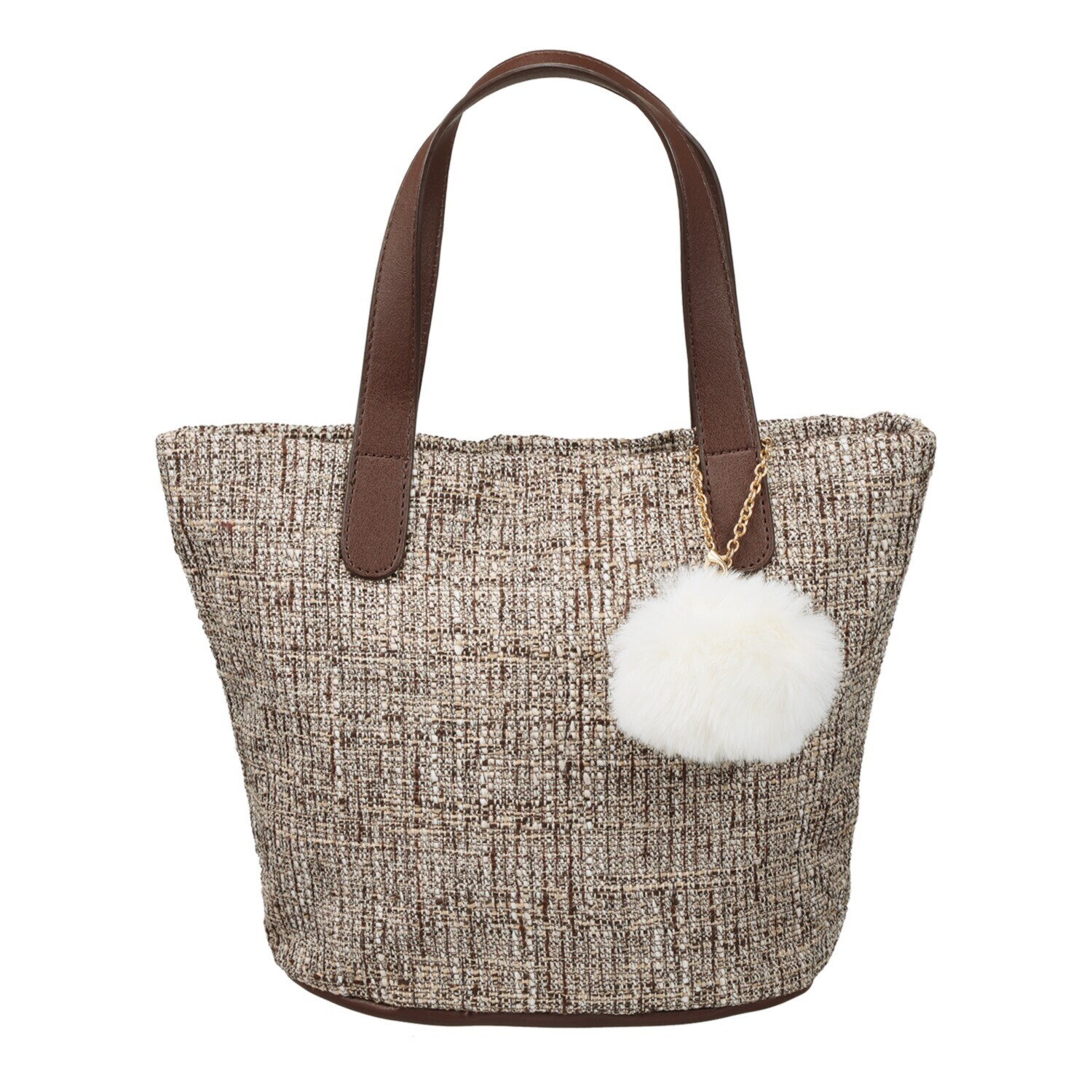 ラルジュ ファーチャーム付 ツイード柄トートバッグ