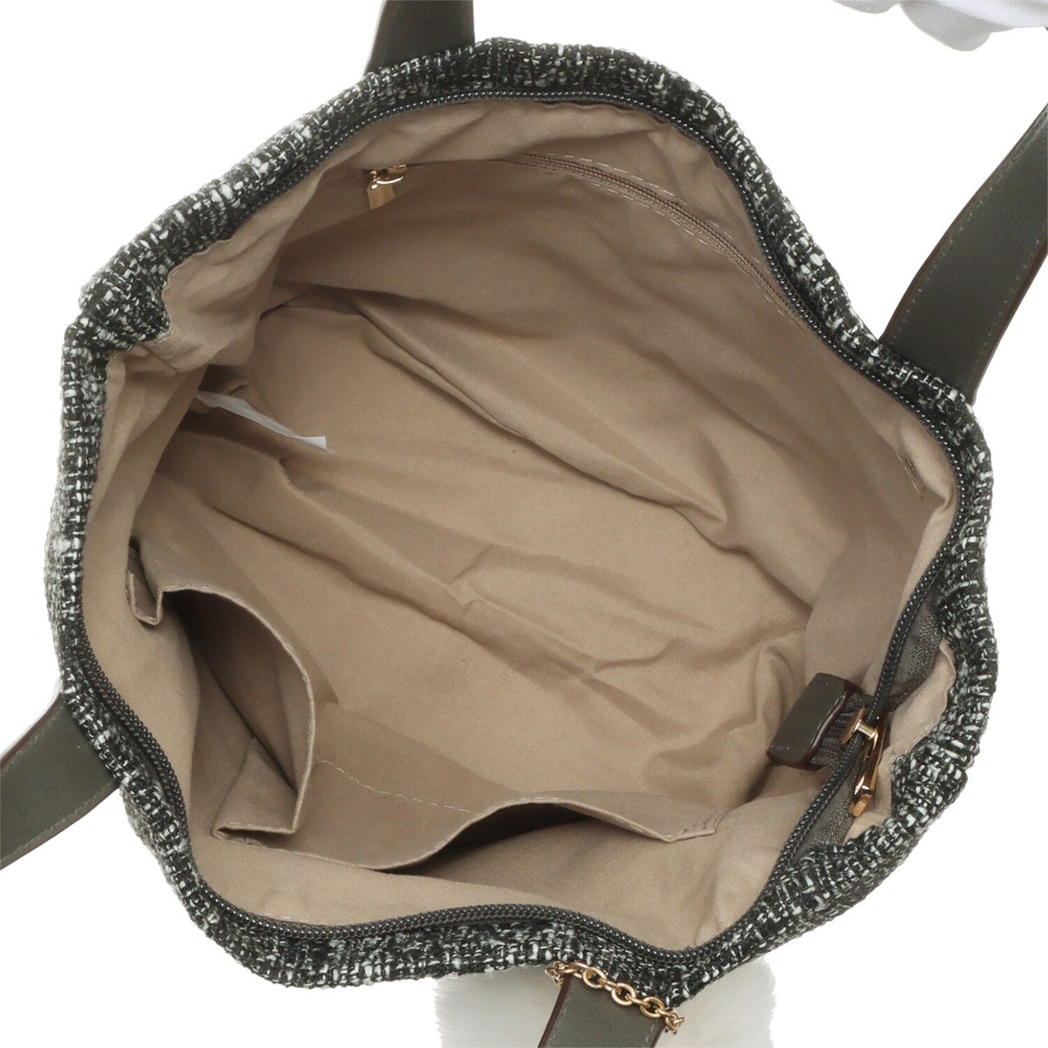 ラルジュ ファーチャーム付 ツイード柄トートバッグ