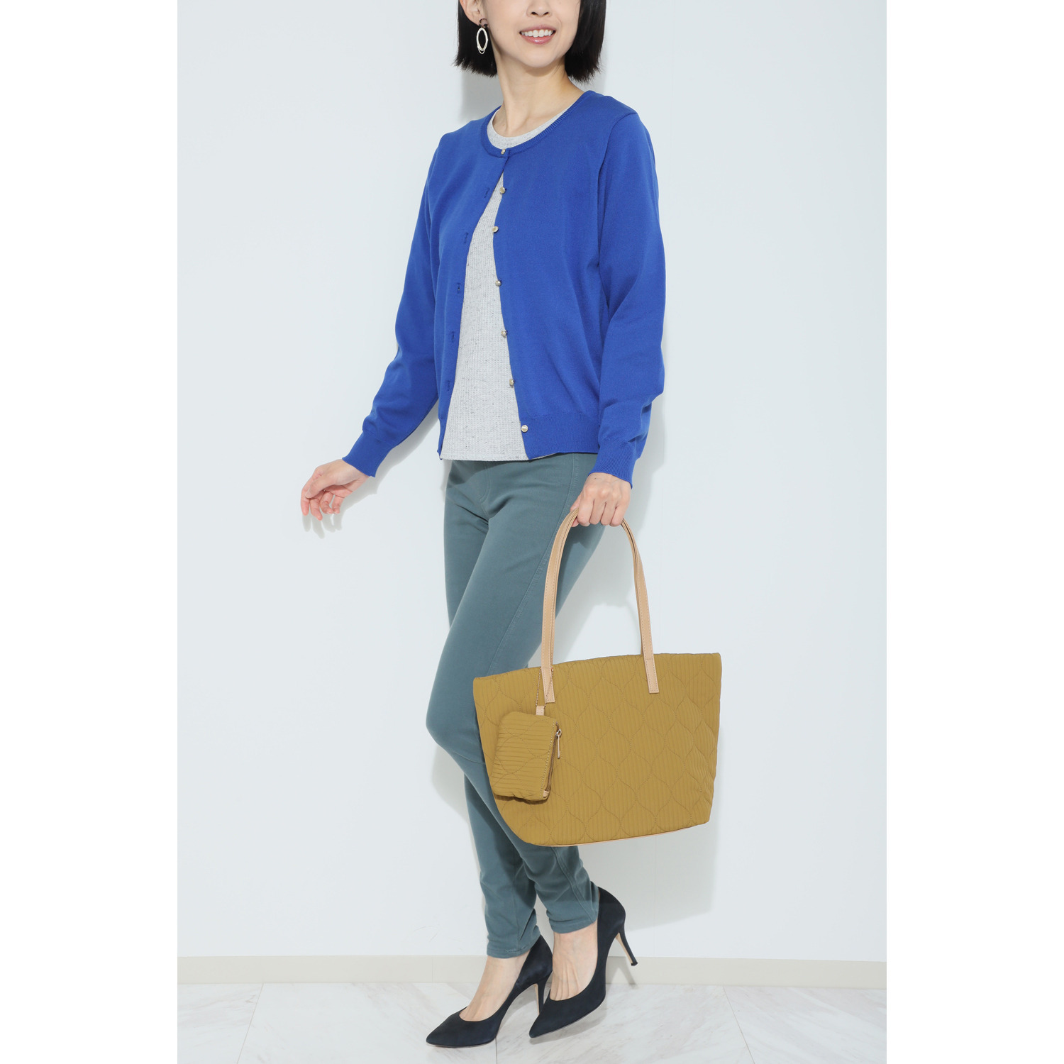 ラルジュ キルト加工 ポーチ付 軽量トートバッグ