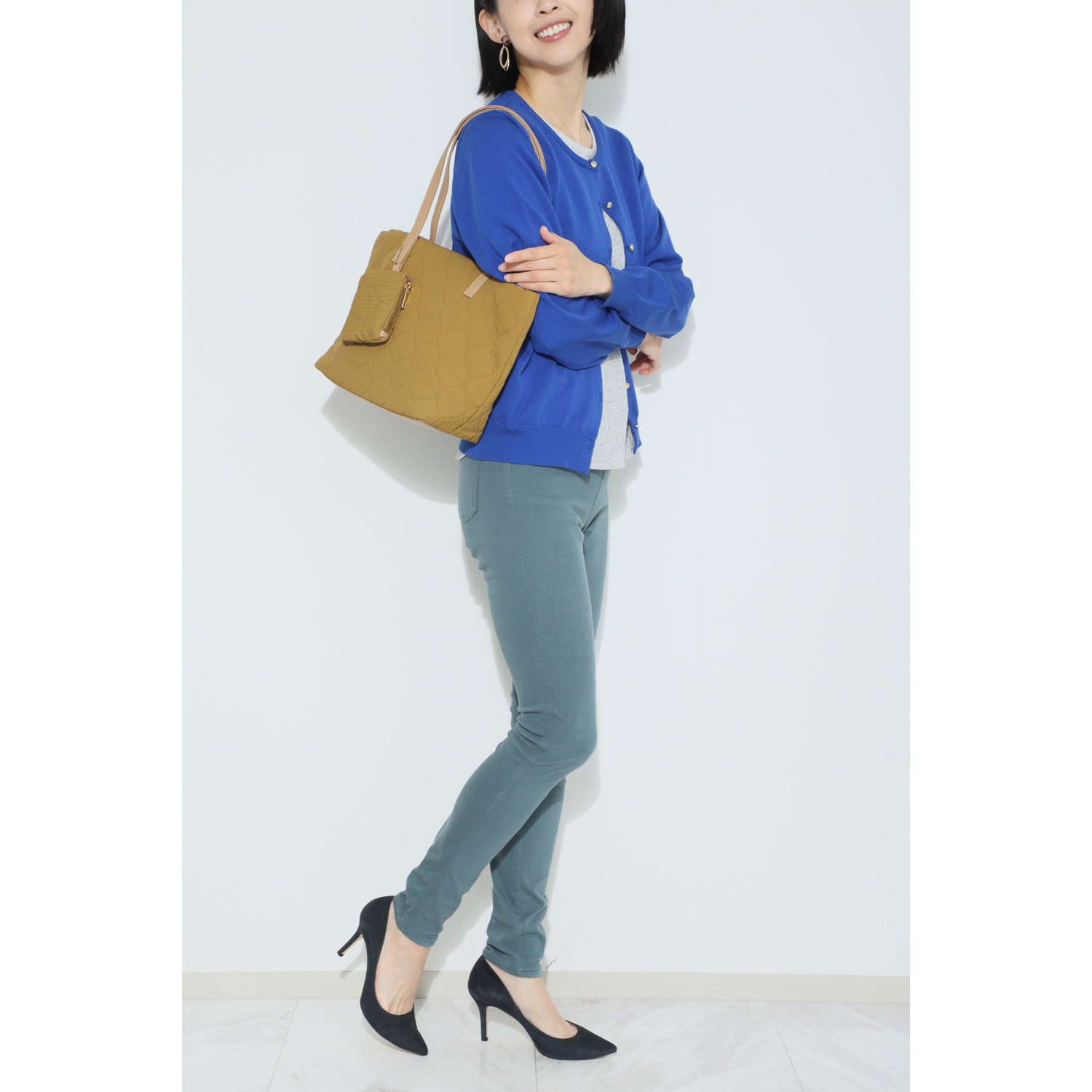 ラルジュ キルト加工 ポーチ付 軽量トートバッグ