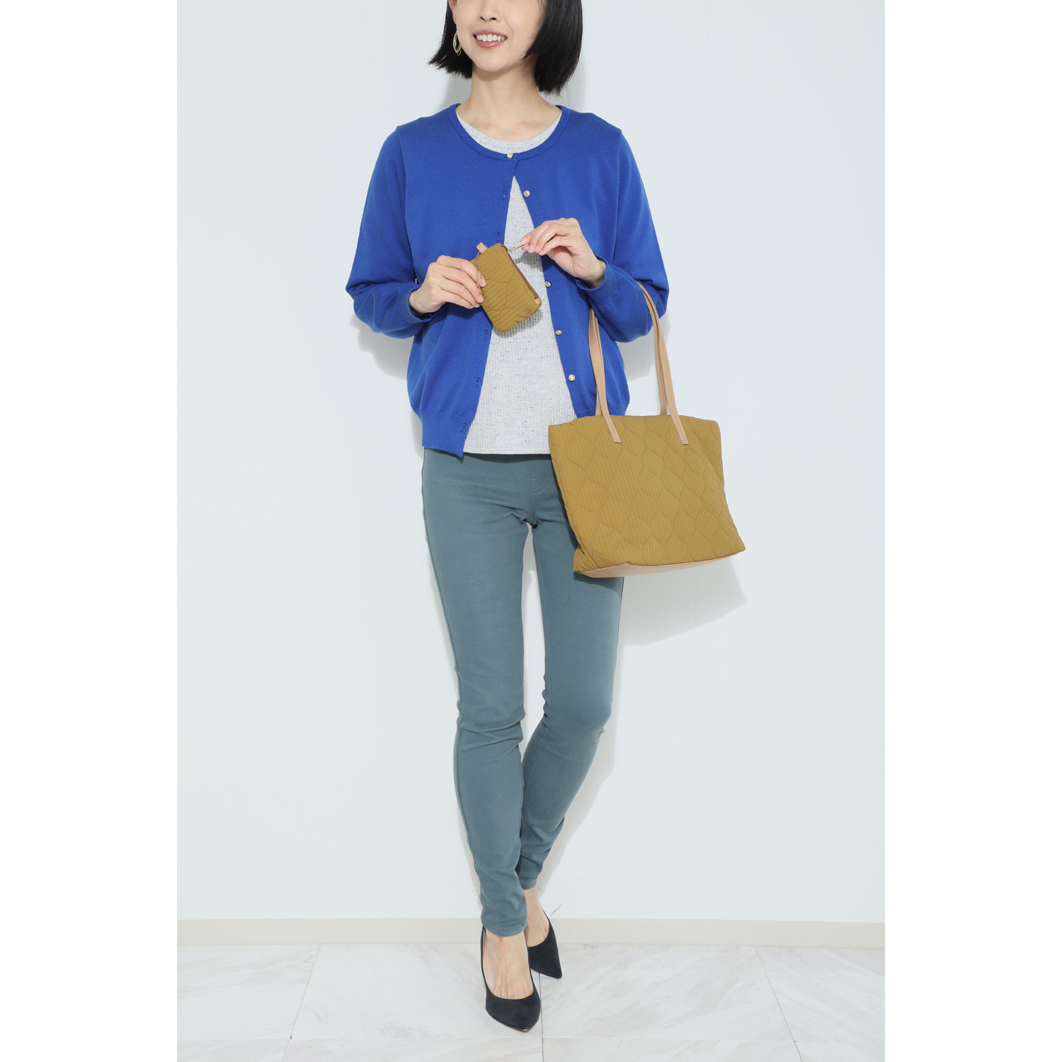 ラルジュ キルト加工 ポーチ付 軽量トートバッグ