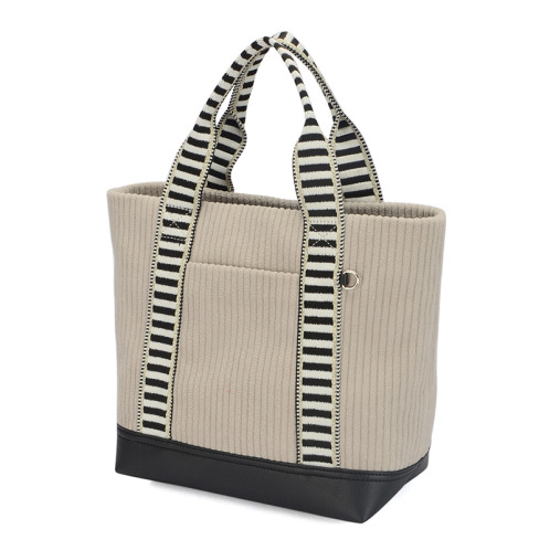 ラルジュ ボーダーハンドル 前ポケットトートバッグ