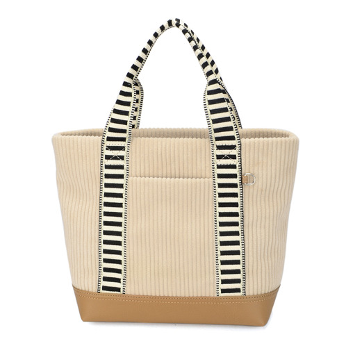 ラルジュ ボーダーハンドル 前ポケットトートバッグ