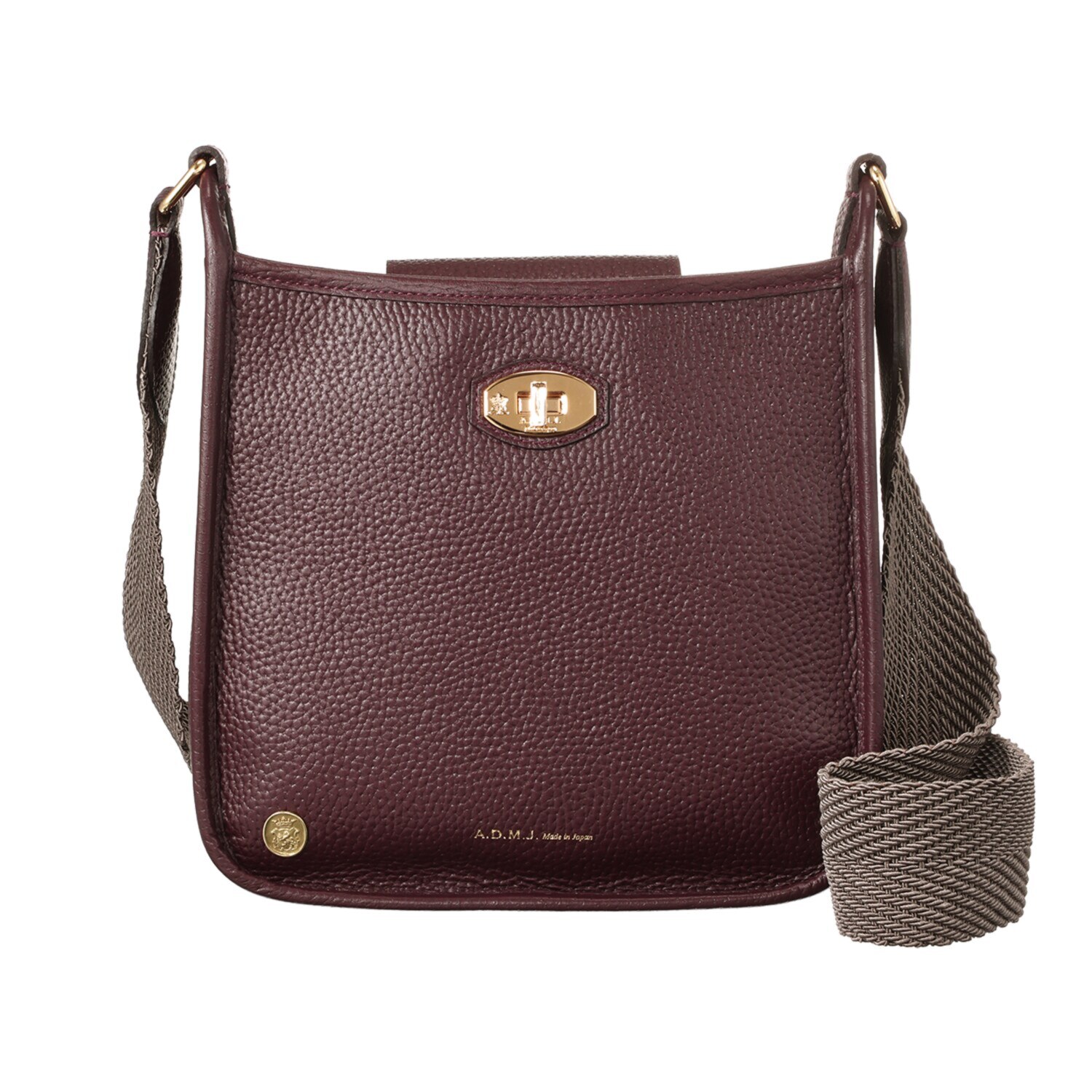 エーディーエムジェイ 牛革シュリンク型押し ターンロック クロスボディバッグ