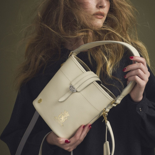 エーディーエムジェイ　スパニッシュレザー　アールデコ　バケットバッグ