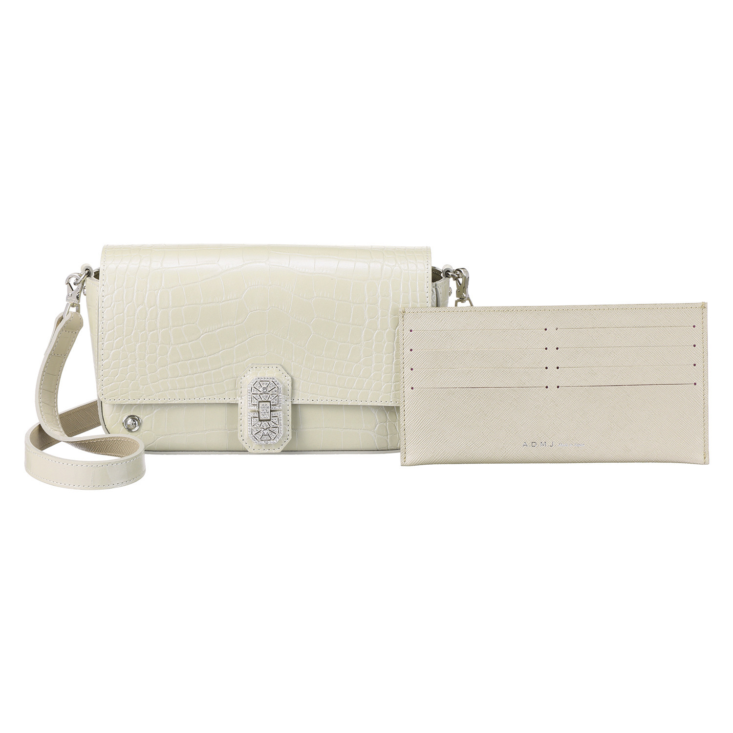 エーディーエムジェイ 牛革クロコダイル型押し スリムウォレット付 アールデコ ショルダーバッグ