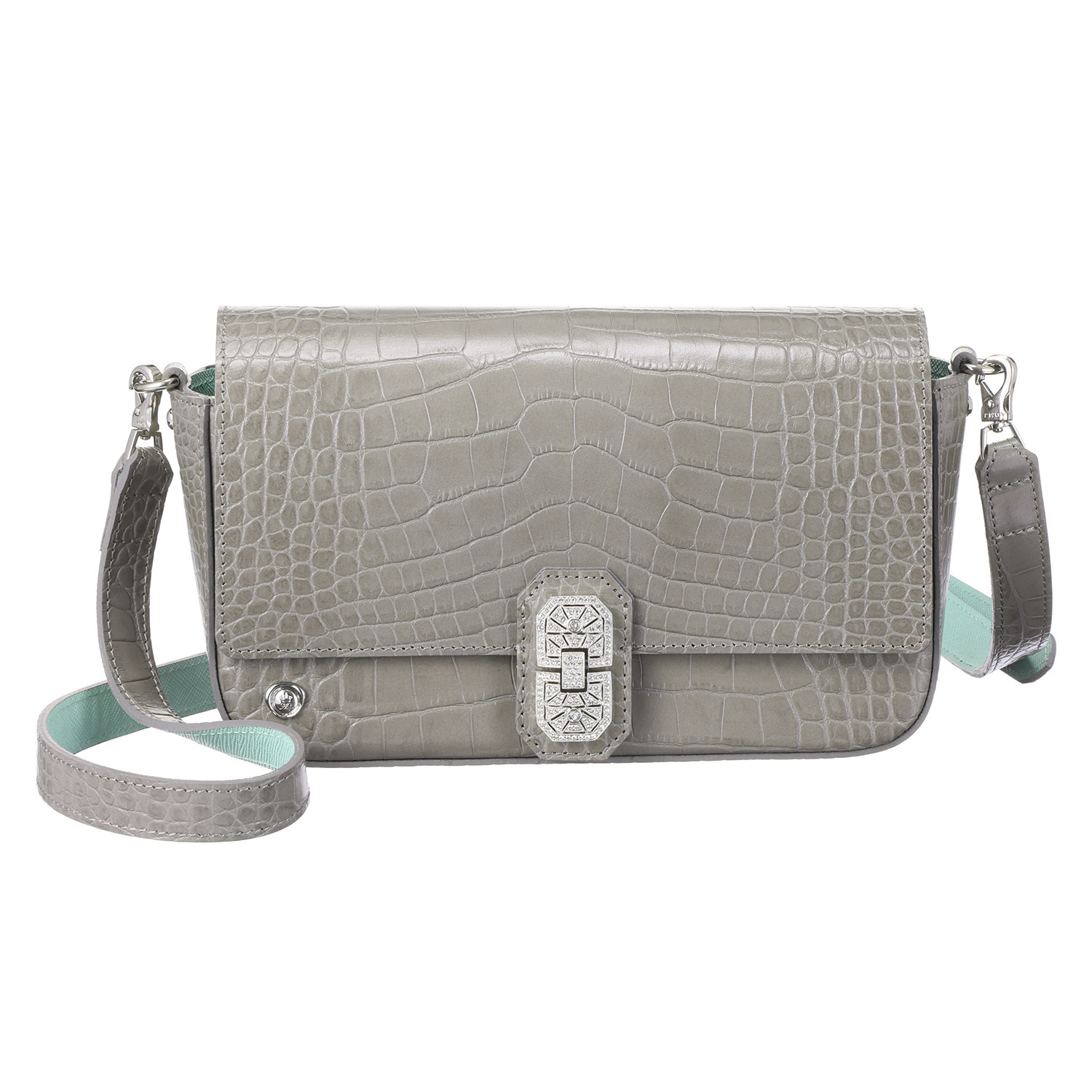 エーディーエムジェイ 牛革クロコダイル型押し スリムウォレット付 アールデコ ショルダーバッグ