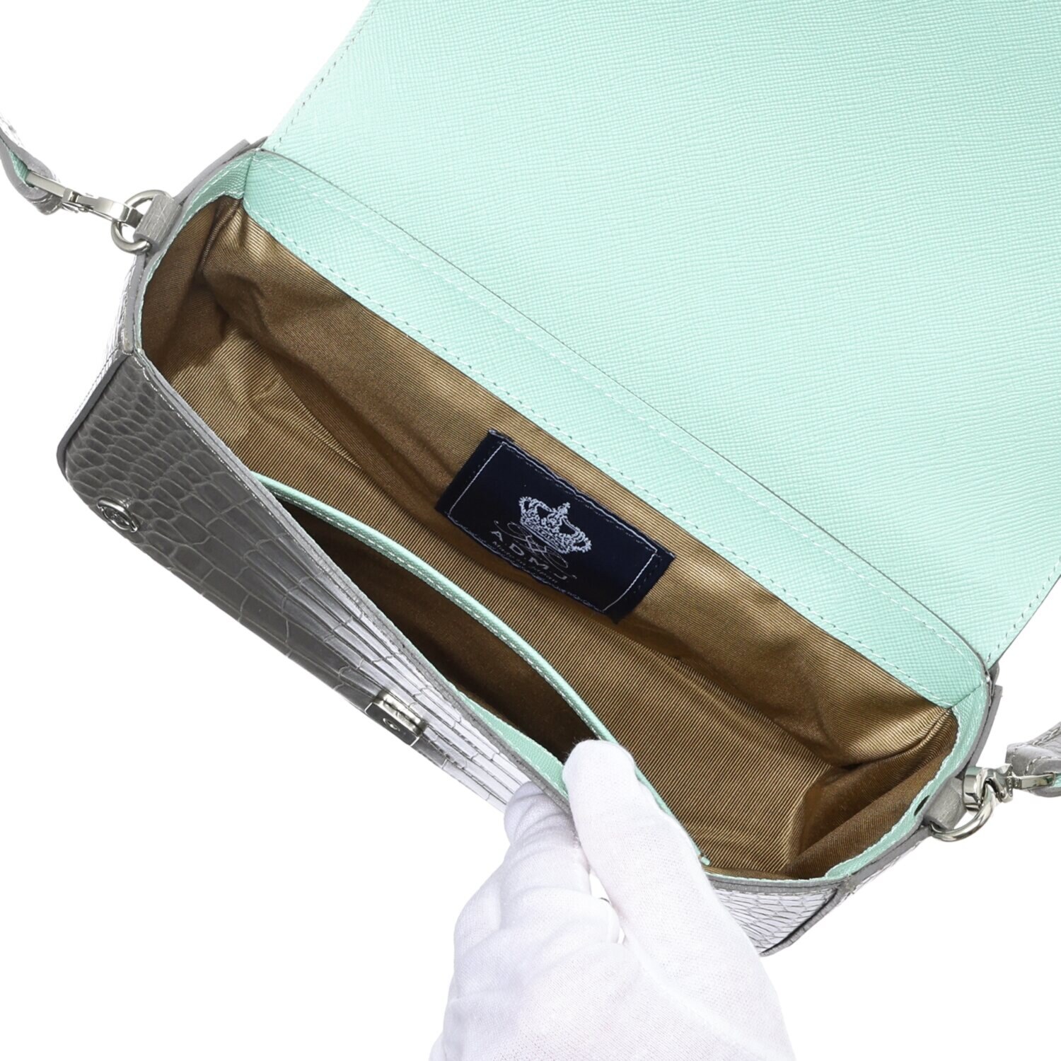 エーディーエムジェイ 牛革クロコダイル型押し スリムウォレット付 アールデコ ショルダーバッグ