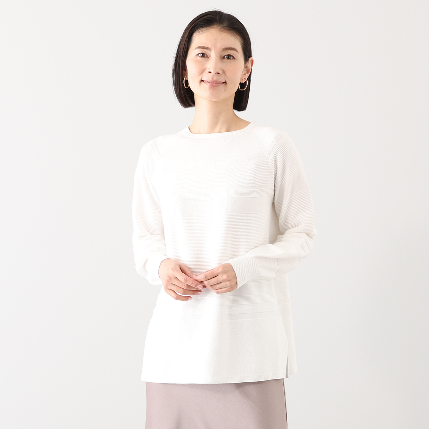 アール　アンド　エム フェルガーナ 日本製　立体編 ウズベキスタン産コットン 地柄ボーダー チュニックプルオーバー