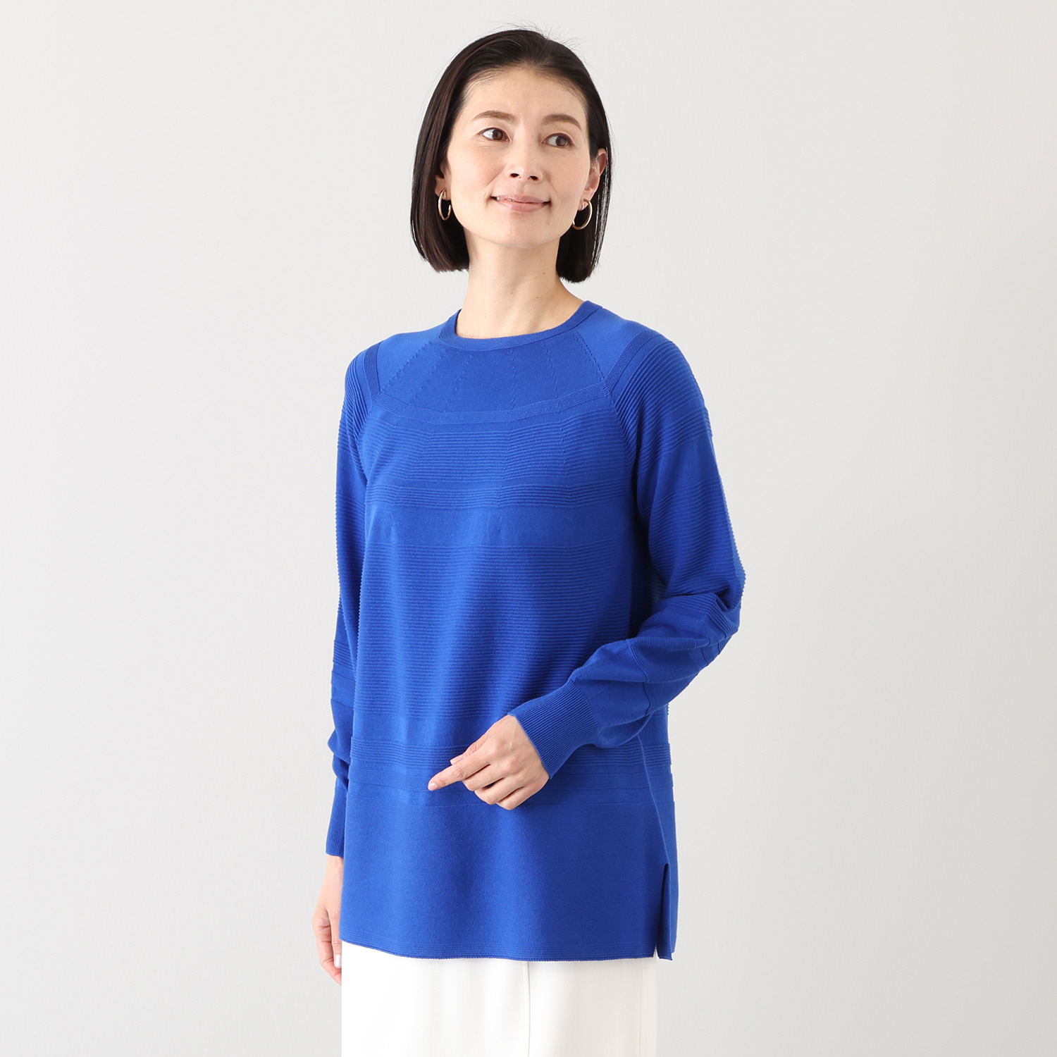 アール　アンド　エム フェルガーナ 日本製　立体編 ウズベキスタン産コットン 地柄ボーダー チュニックプルオーバー