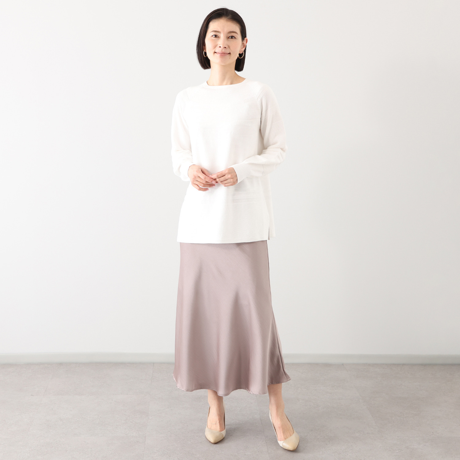 アール　アンド　エム フェルガーナ 日本製　立体編 ウズベキスタン産コットン 地柄ボーダー チュニックプルオーバー