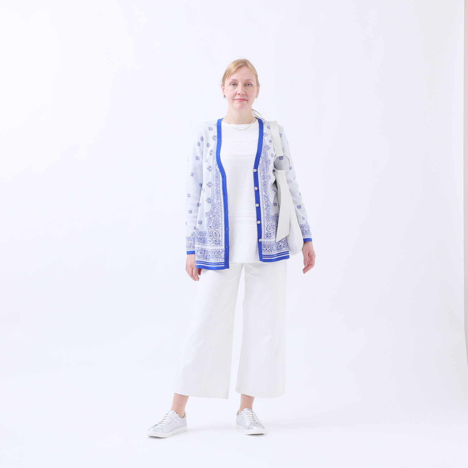 アール　アンド　エム フェルガーナ 日本製　立体編 ウズベキスタン産コットン 地柄ボーダー チュニックプルオーバー