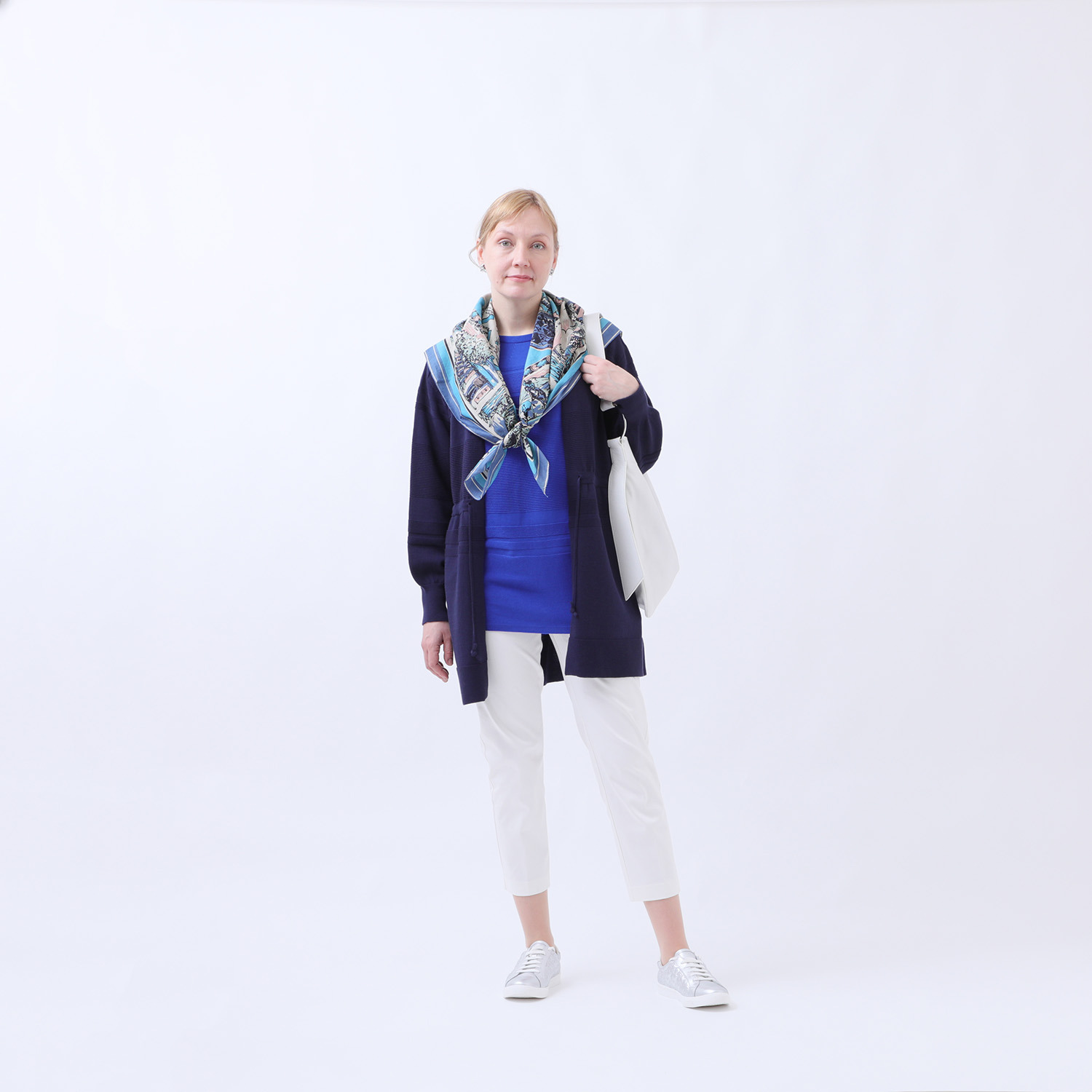 アール　アンド　エム フェルガーナ 日本製　立体編 ウズベキスタン産コットン 地柄ボーダー チュニックプルオーバー