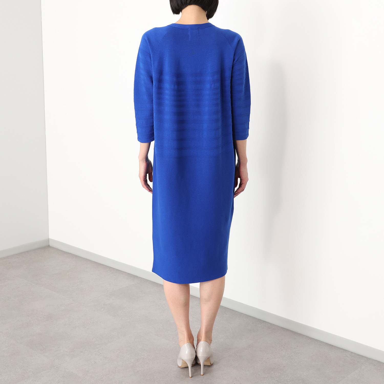 アール　アンド　エム フェルガーナ 日本製　立体編 ウズベキスタン産コットン 地柄ボーダー コクーンワンピース