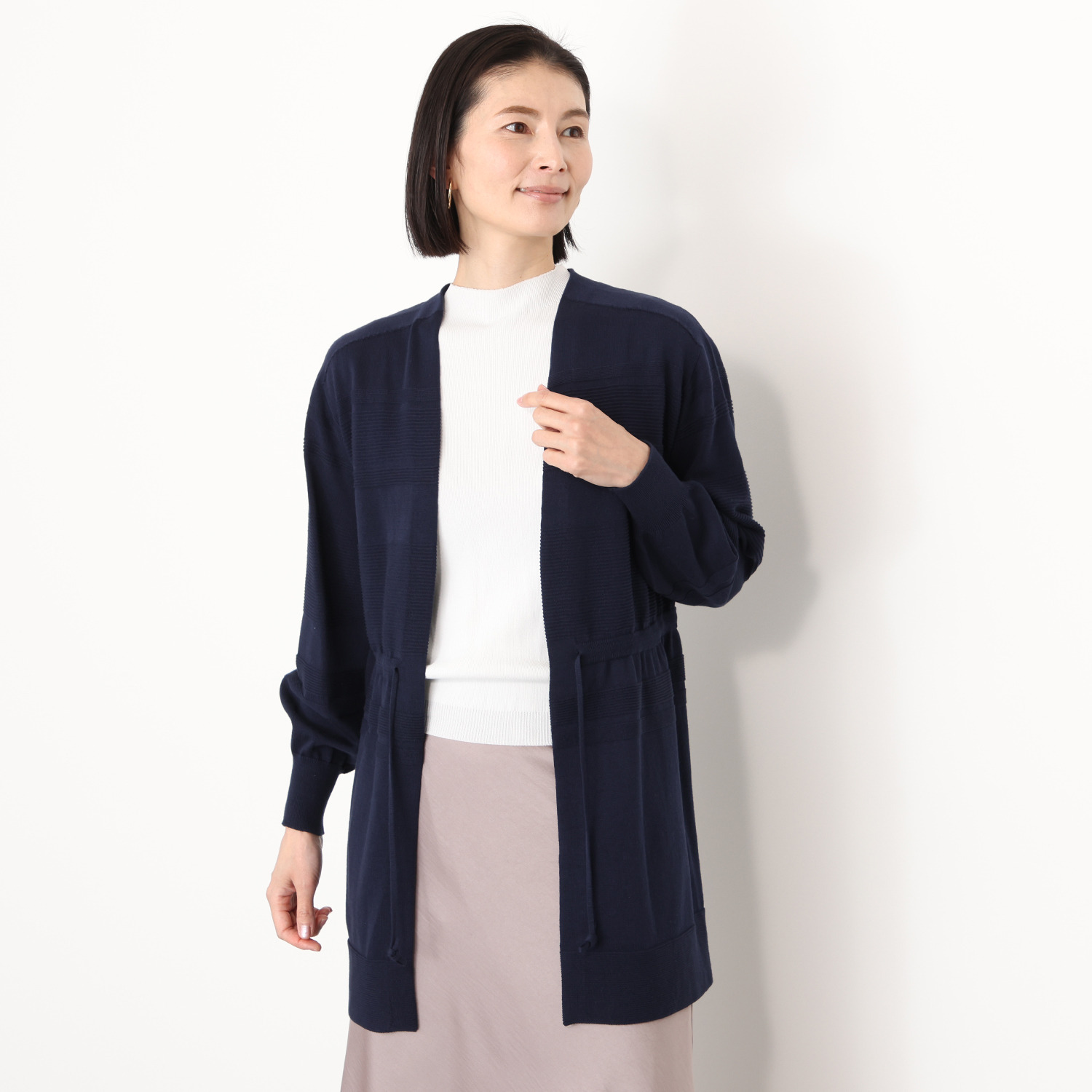 アール　アンド　エム フェルガーナ 日本製　立体編 ウズベキスタン産コットン 地柄ボーダー カーディガン