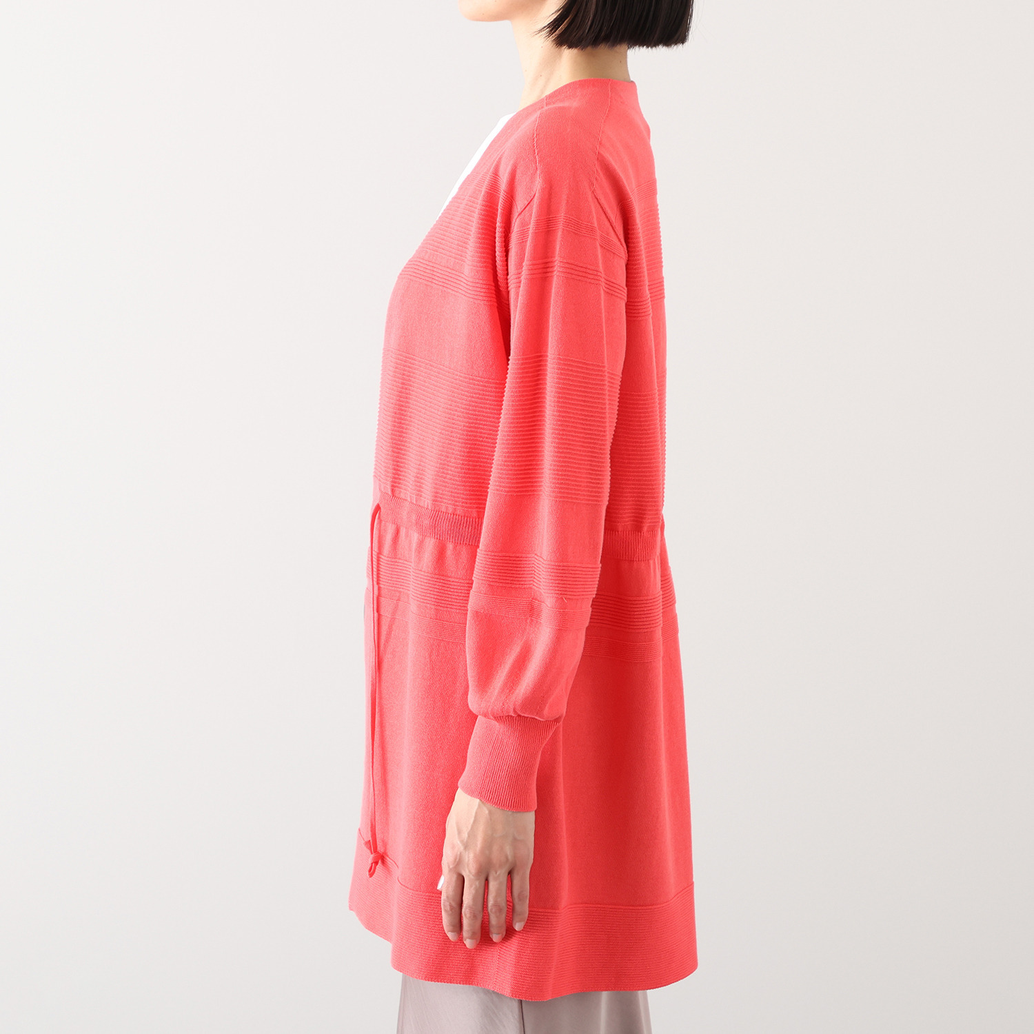 アール　アンド　エム フェルガーナ 日本製　立体編 ウズベキスタン産コットン 地柄ボーダー カーディガン