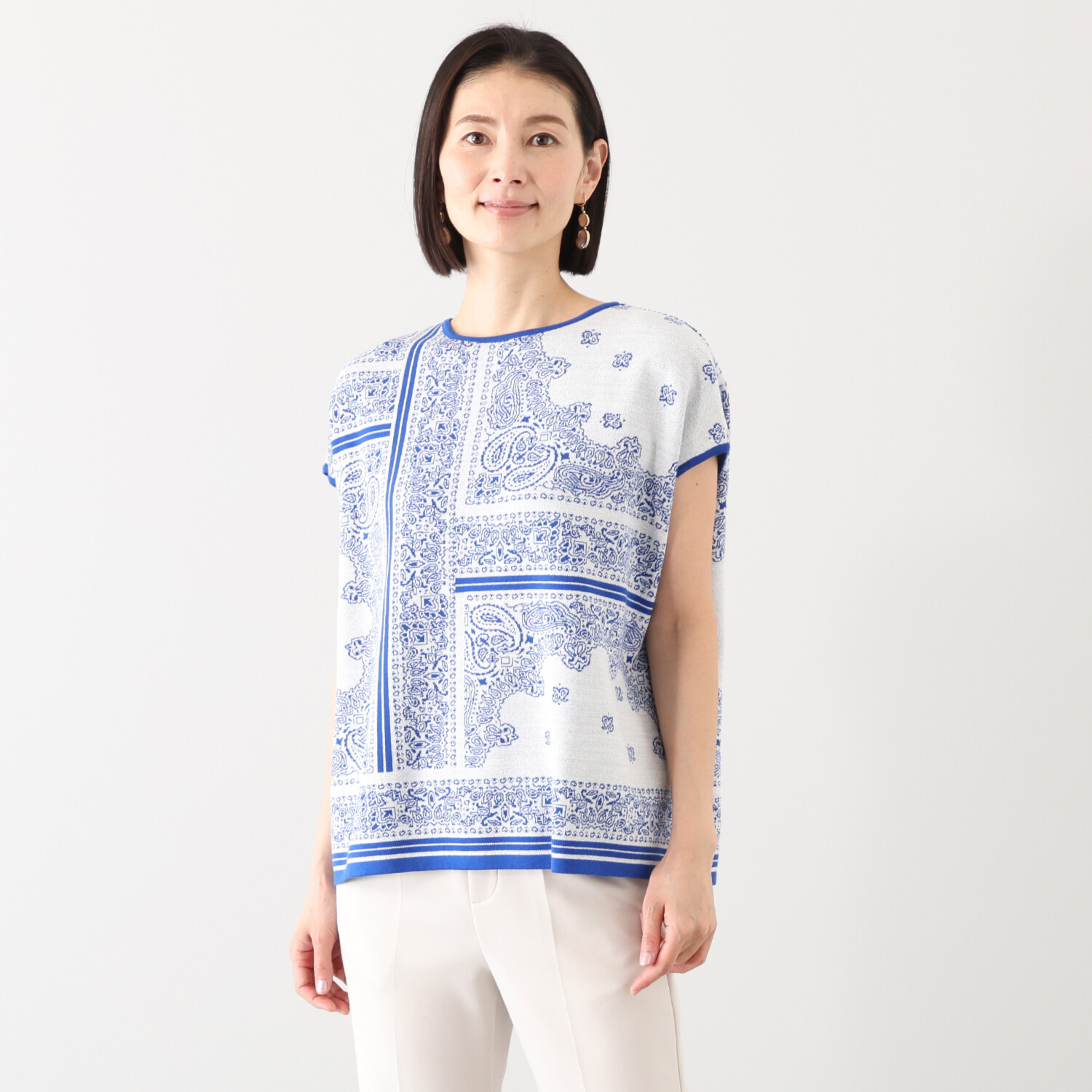 アール　アンド　エム フェルガーナ 日本製　ウズベキスタン産 コットン使用 ジャガードプルオーバー