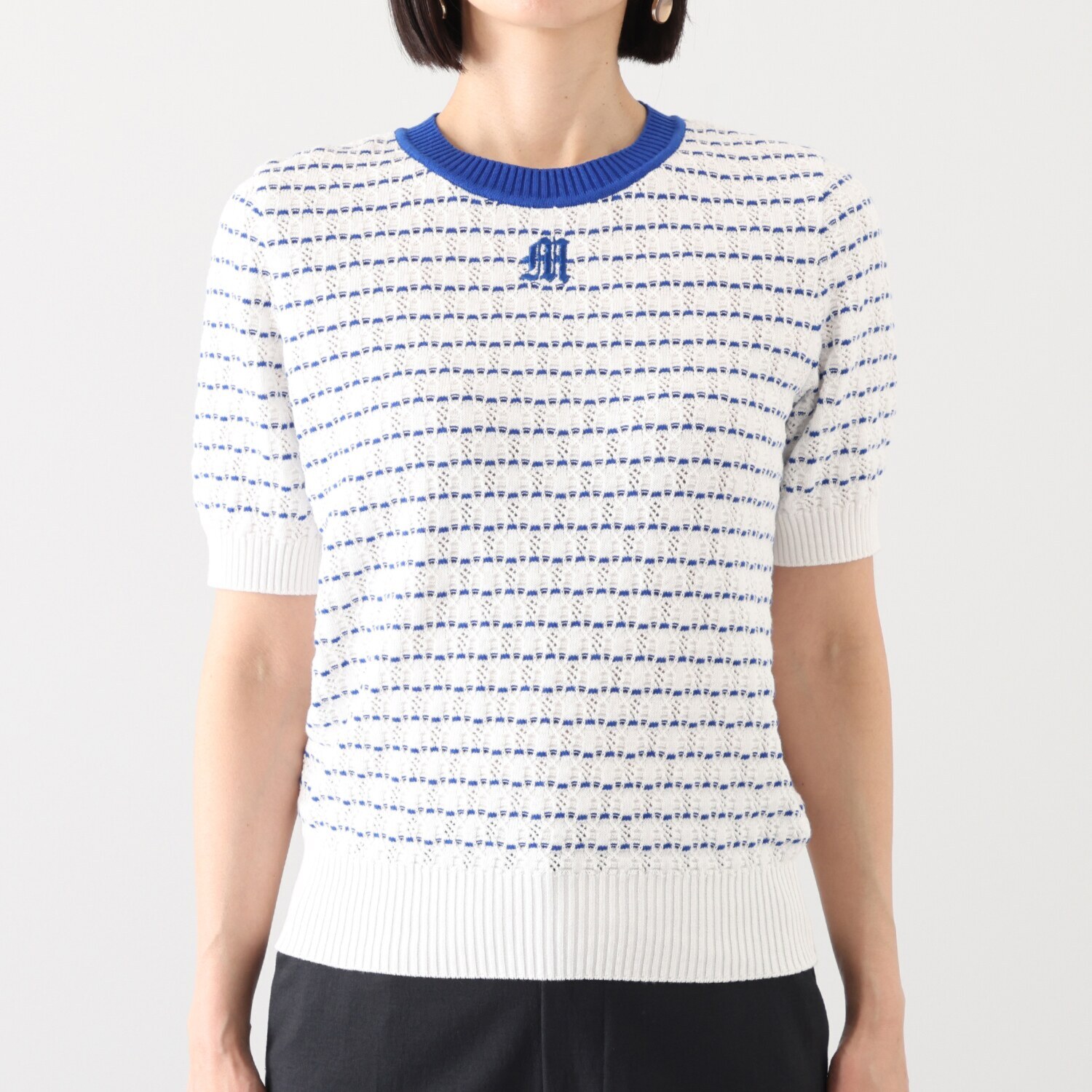 アール　アンド　エム フェルガーナ 日本製　ウズベキスタン産 コットン使用 ロゴ入りボーダー プルオーバー